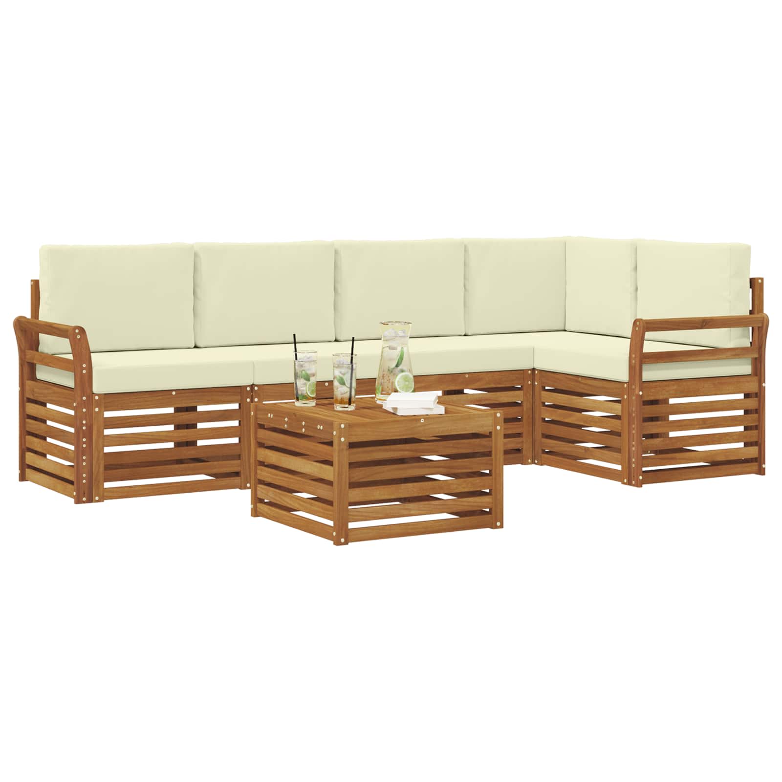 vidaXL Zestaw sofy narożnej z poduszką 6 pcs Naturalny i Kremowy