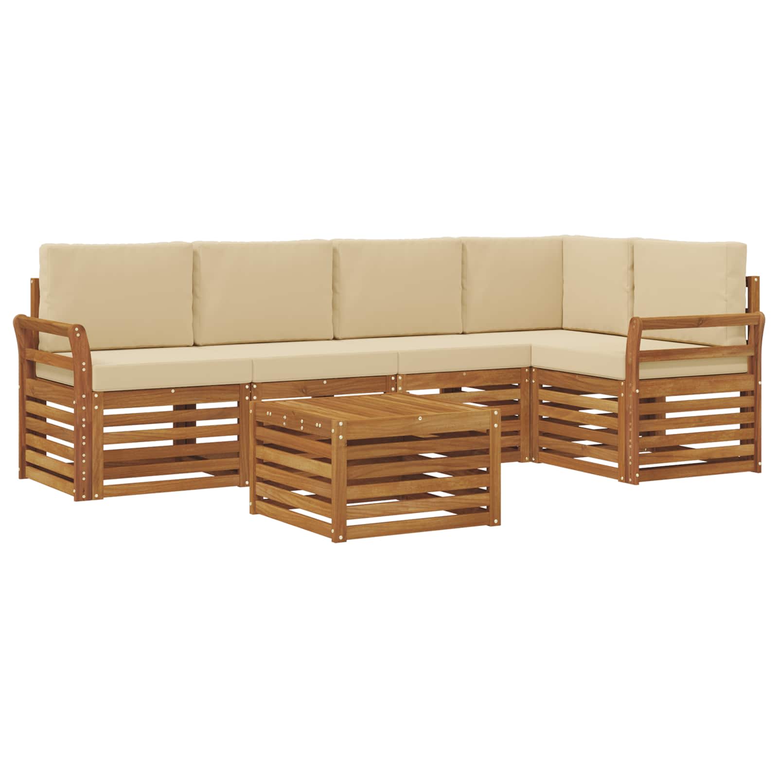 vidaXL Zestaw sofy narożnej z poduszką 6 pcs Naturalny i Beżowy