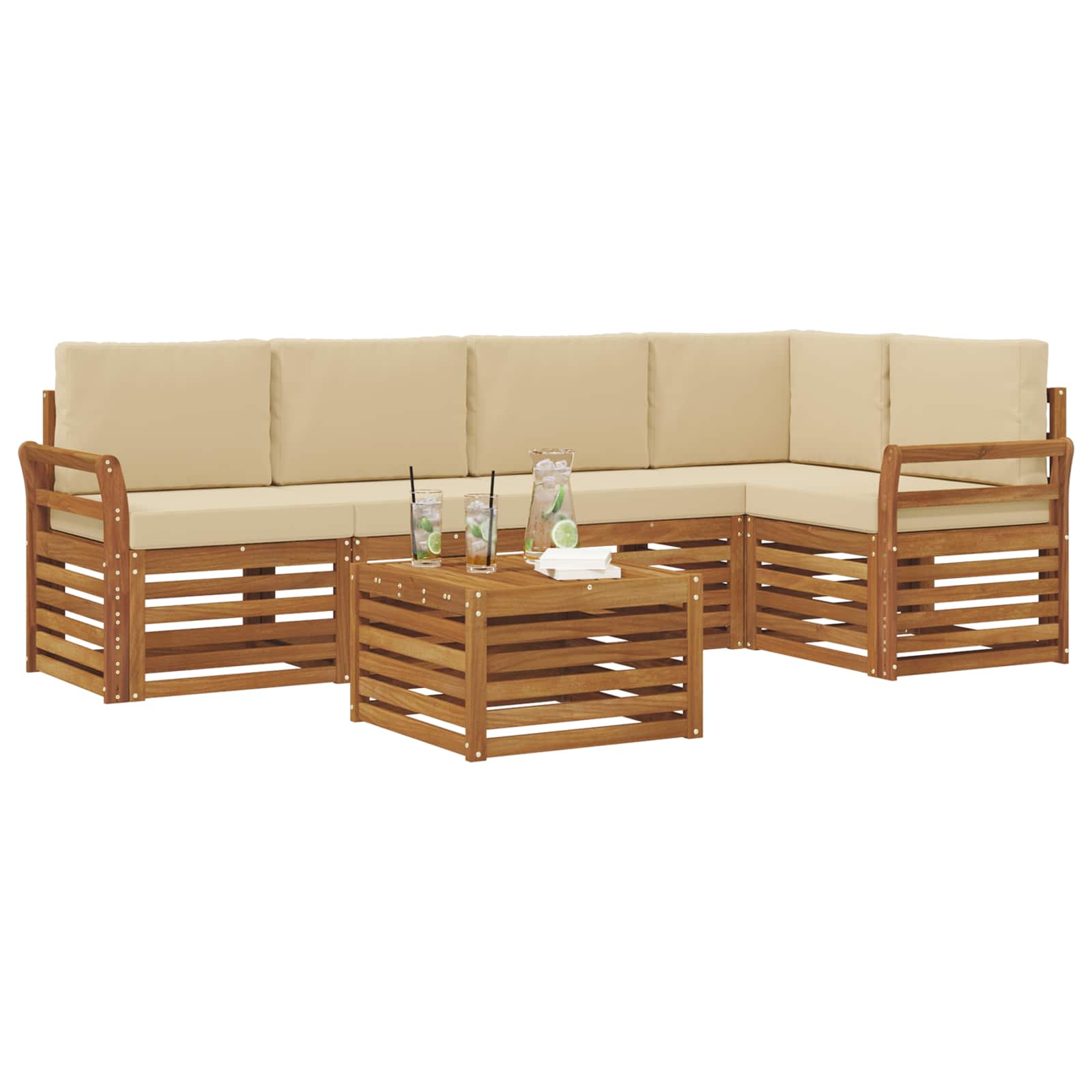 vidaXL Zestaw sofy narożnej z poduszką 6 pcs Naturalny i Beżowy