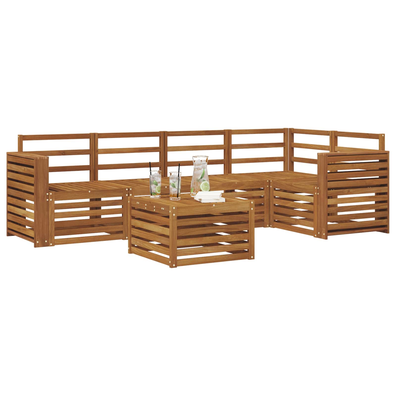 vidaXL Zestaw sofy narożnej 6 pcs Naturalny Lite Drewno Akacji