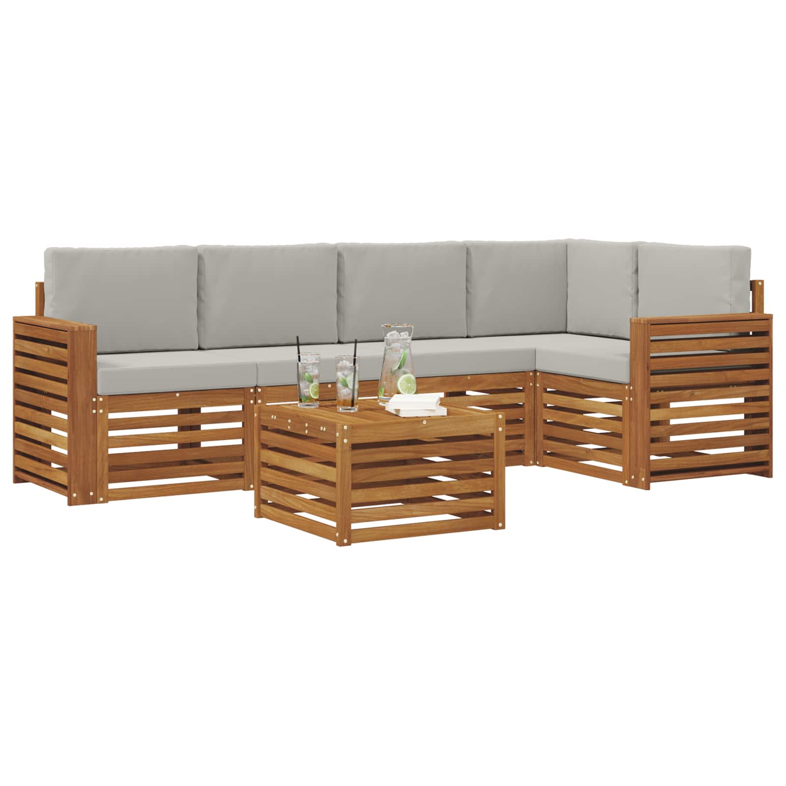vidaXL Zestaw sofy narożnej z poduszką 6 pcs Naturalny i Jasny Szary