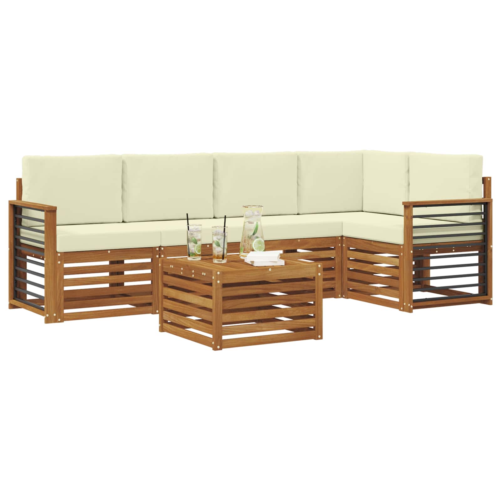 vidaXL Zestaw sofy narożnej z poduszką 6 pcs Naturalny i Kremowy