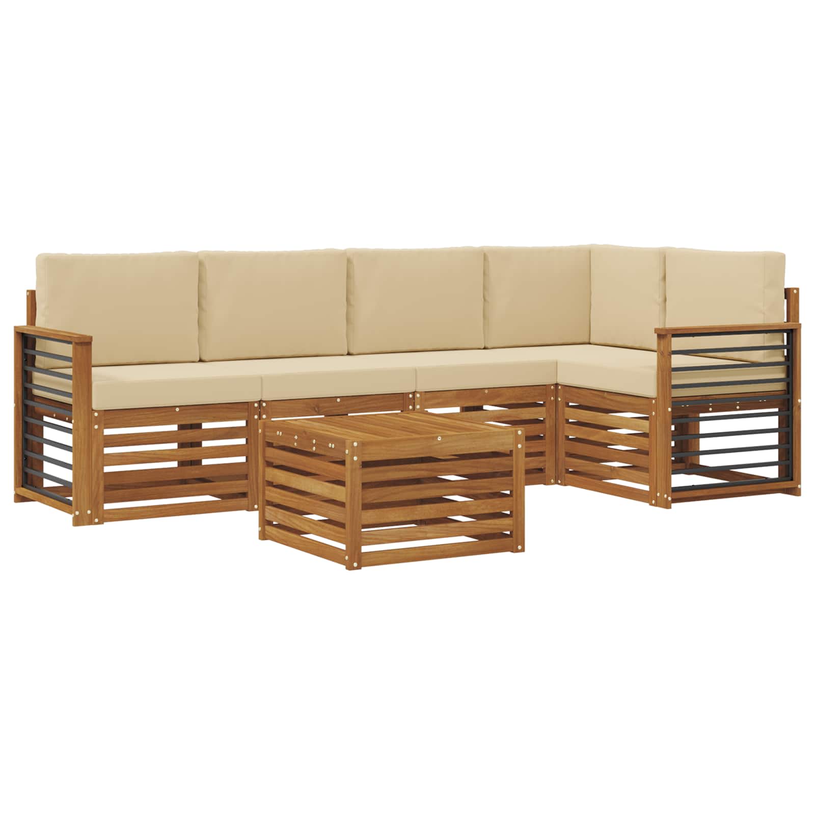 vidaXL Zestaw sofy narożnej z poduszką 6 pcs Naturalny i Beżowy