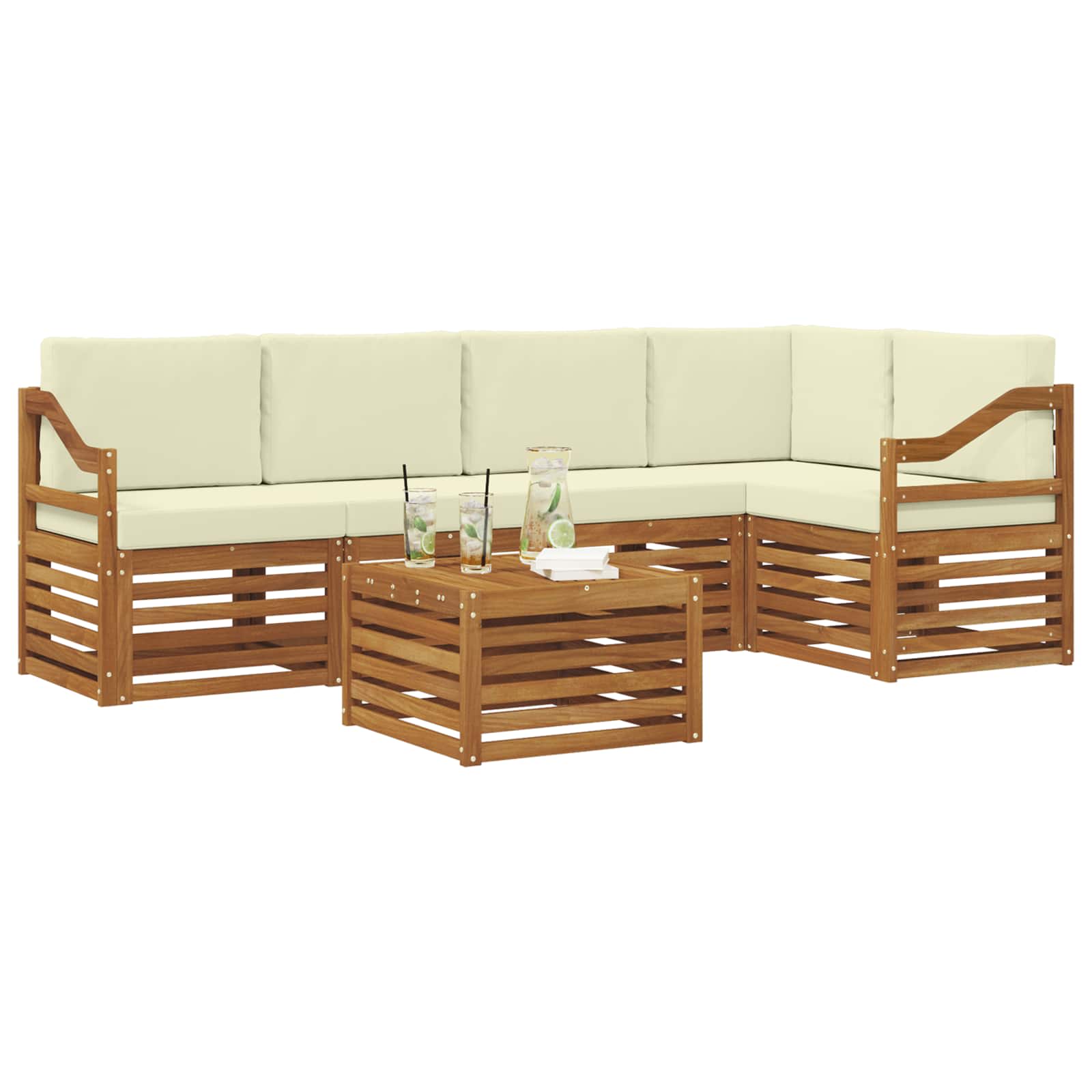 vidaXL Zestaw sofy narożnej z poduszką 6 pcs Naturalny i Kremowy