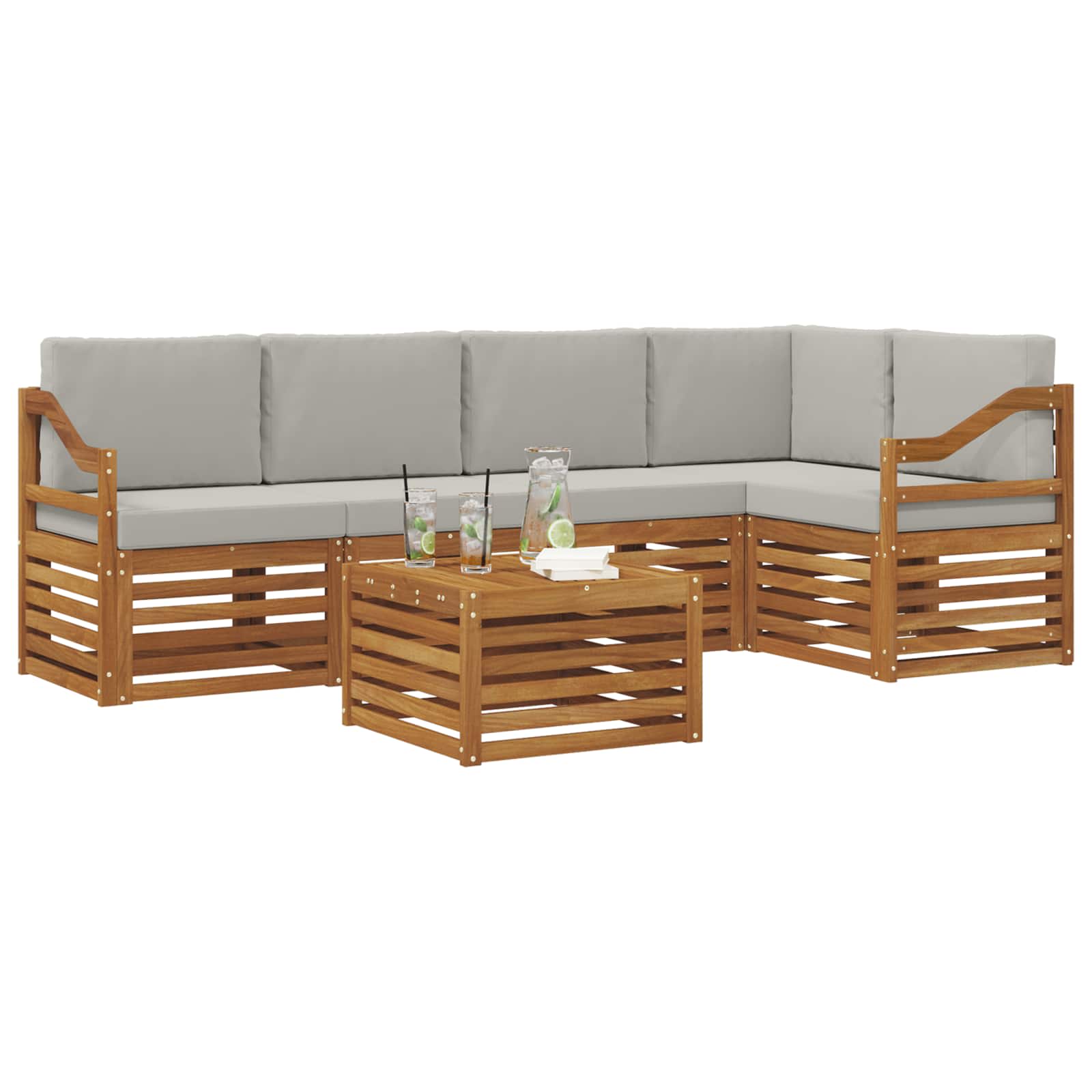 vidaXL Zestaw sofy narożnej z poduszką 6 pcs Naturalny i Jasny Szary