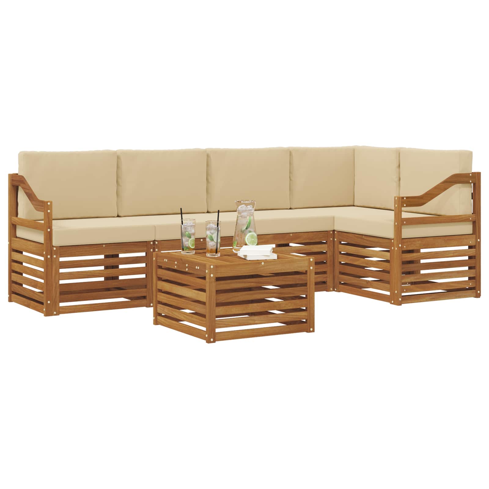 vidaXL Zestaw sofy narożnej z poduszką 6 pcs Naturalny i Beżowy