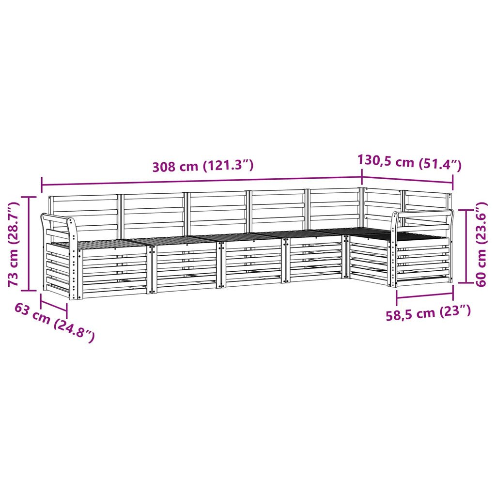 vidaXL Zestaw sofy narożnej 6 pcs Naturalny Lite Drewno Akacji