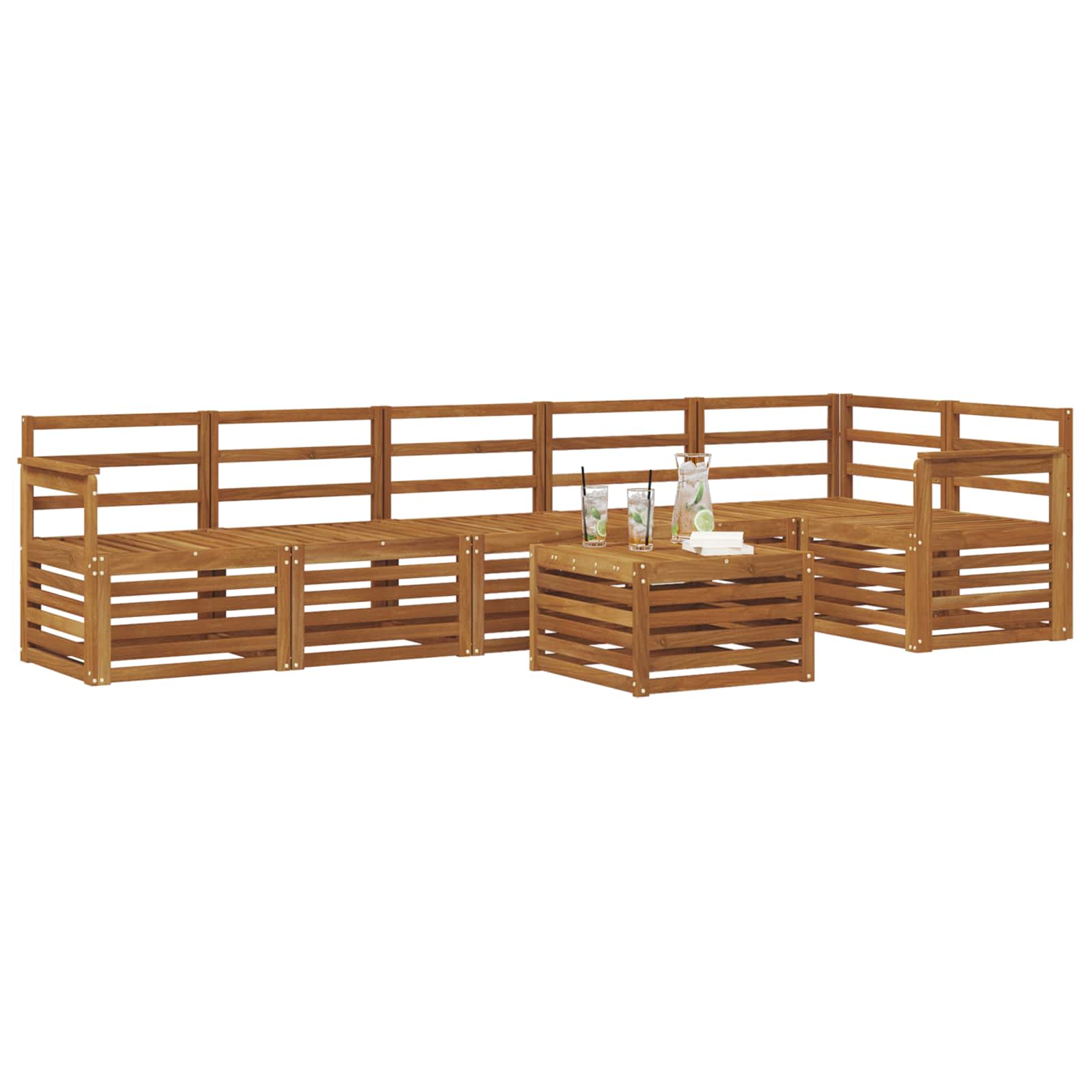 vidaXL Zestaw sofy narożnej 7 pcs Naturalny Lite Drewno Akacji