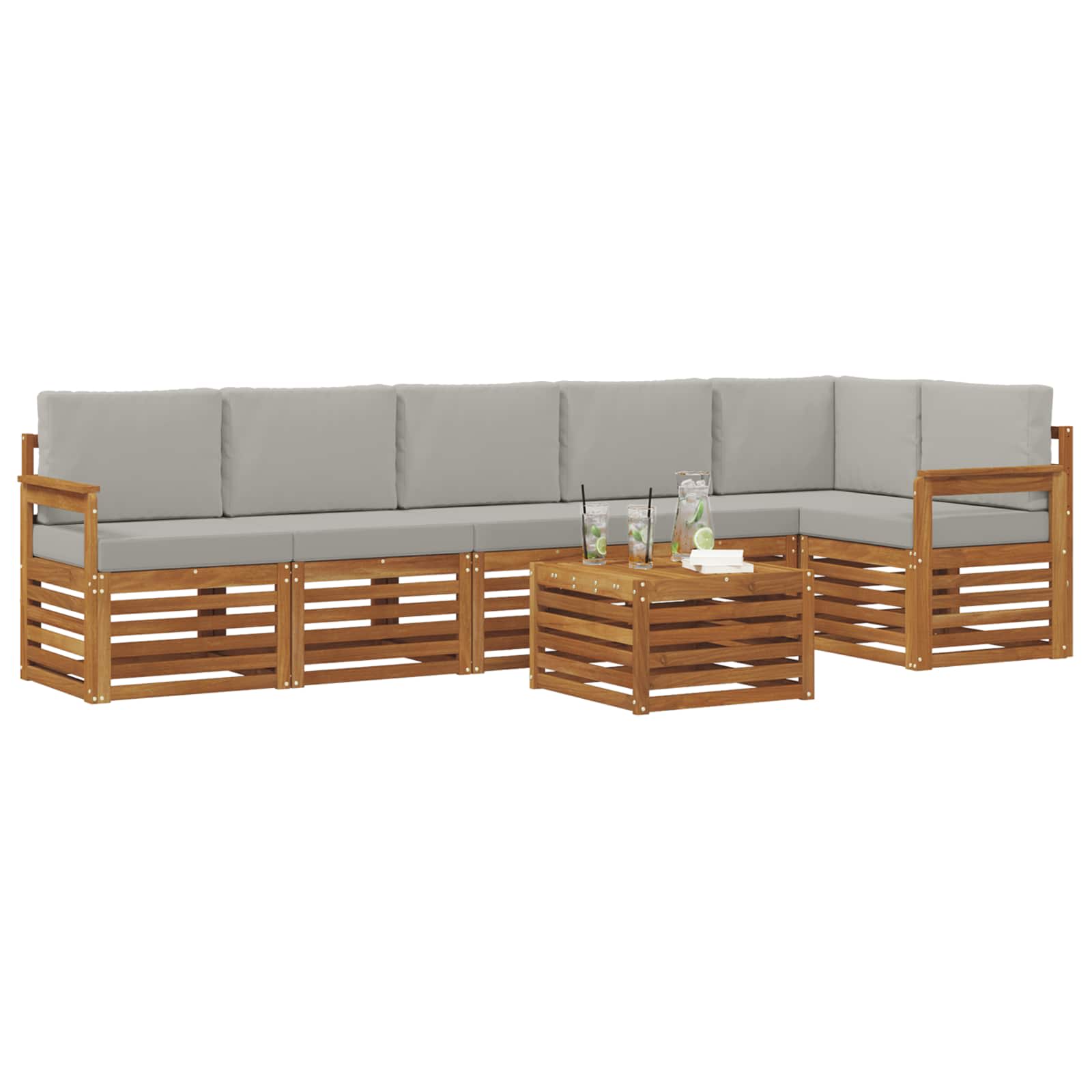 vidaXL Zestaw sofy narożnej z poduszką 7 pcs Naturalny i Jasny Szary