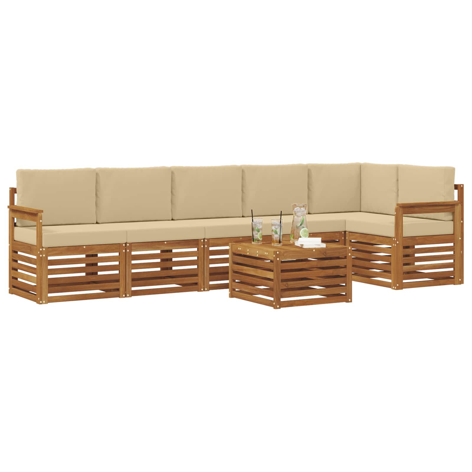 vidaXL Zestaw sofy narożnej z poduszką 7 pcs Naturalny i Beżowy