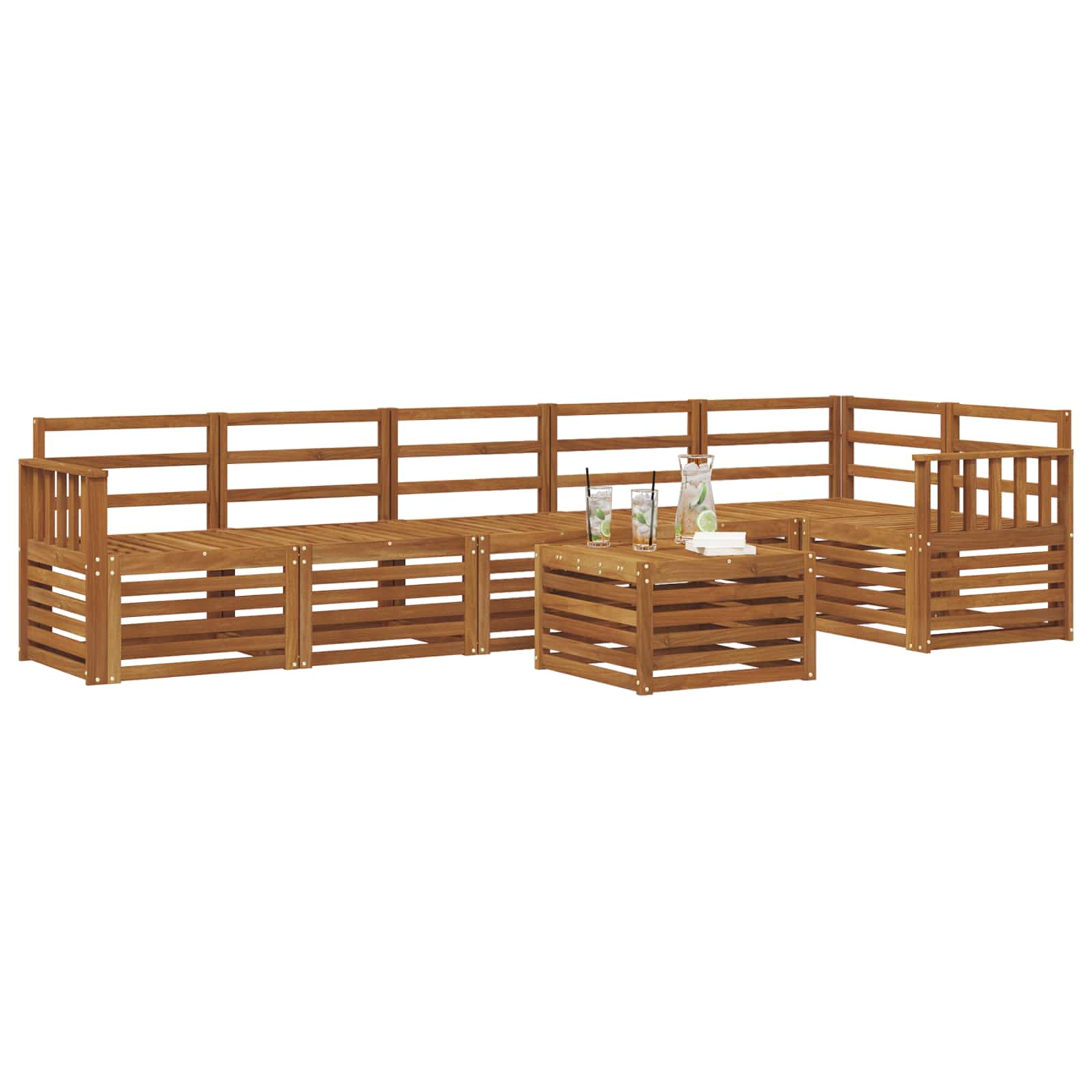 vidaXL Zestaw sofy narożnej 7 pcs Naturalny Lite Drewno Akacji