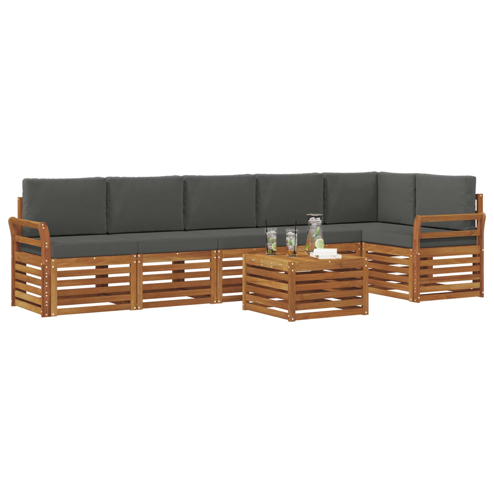 vidaXL Zestaw sofy narożnej z poduszką 7 pcs Naturalny i Antracytowy