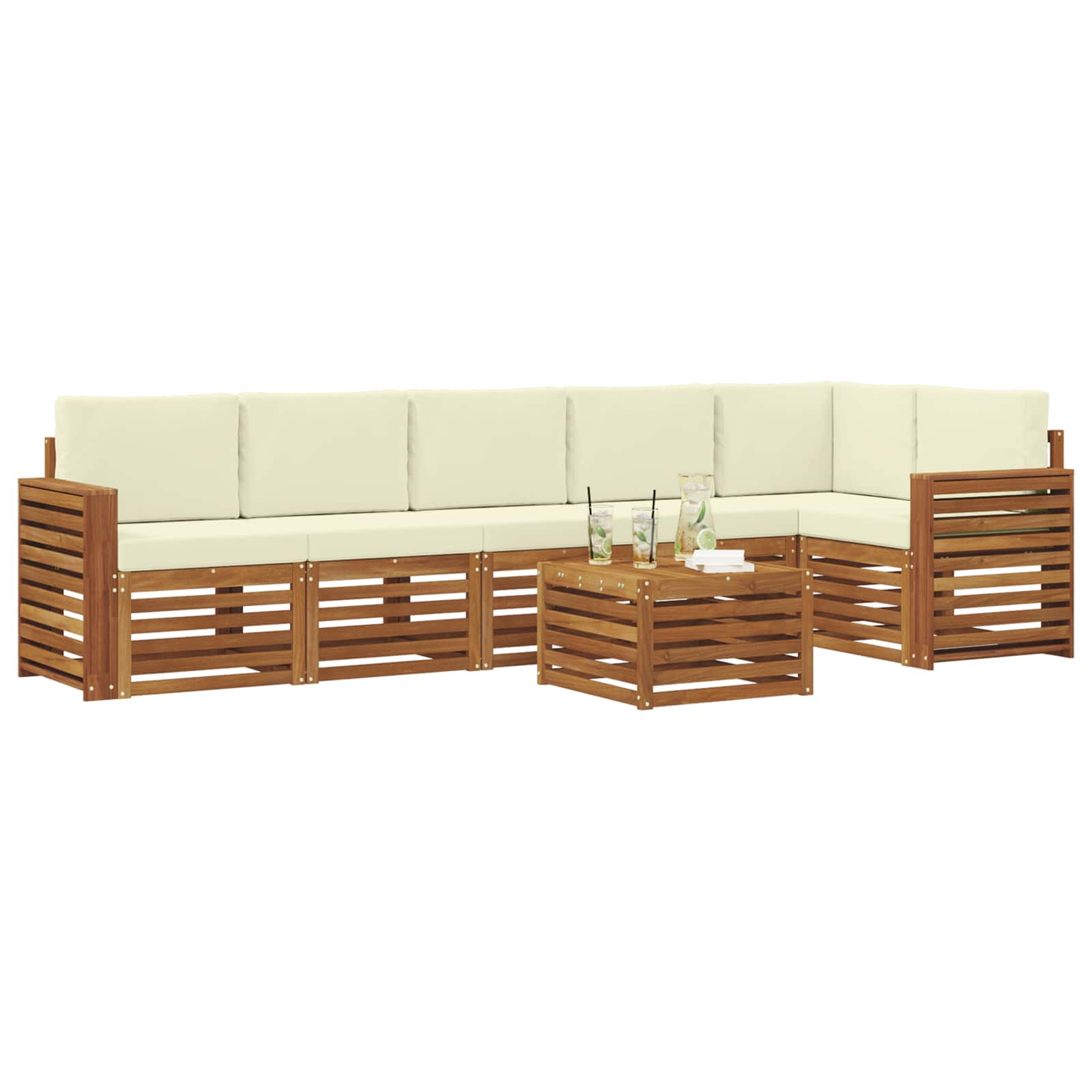 vidaXL Zestaw sofy narożnej z poduszką 7 pcs Naturalny i Kremowy