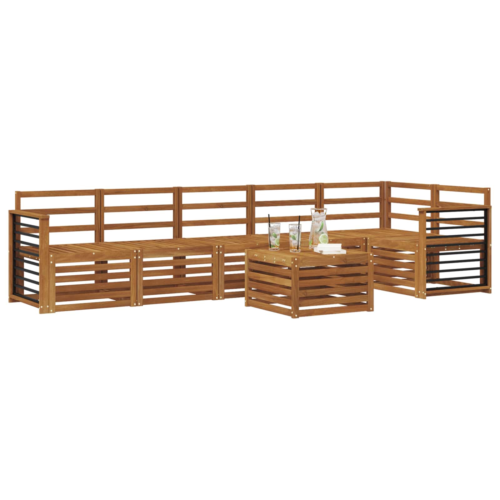 vidaXL Zestaw sofy narożnej 7 pcs Naturalny Lite Drewno Akacji
