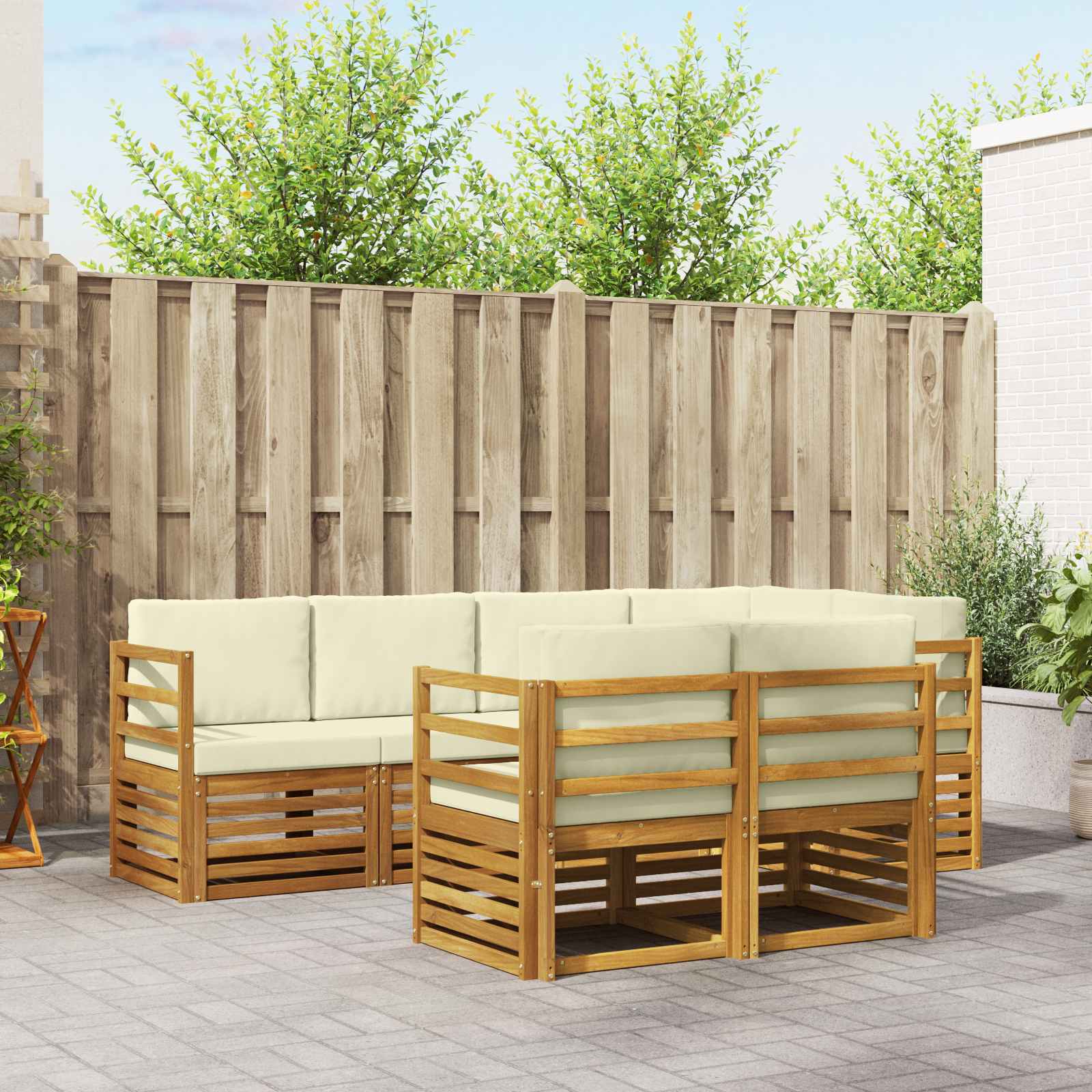 vidaXL Zestaw sofy narożnej z poduszką 7 pcs Naturalny i Kremowy