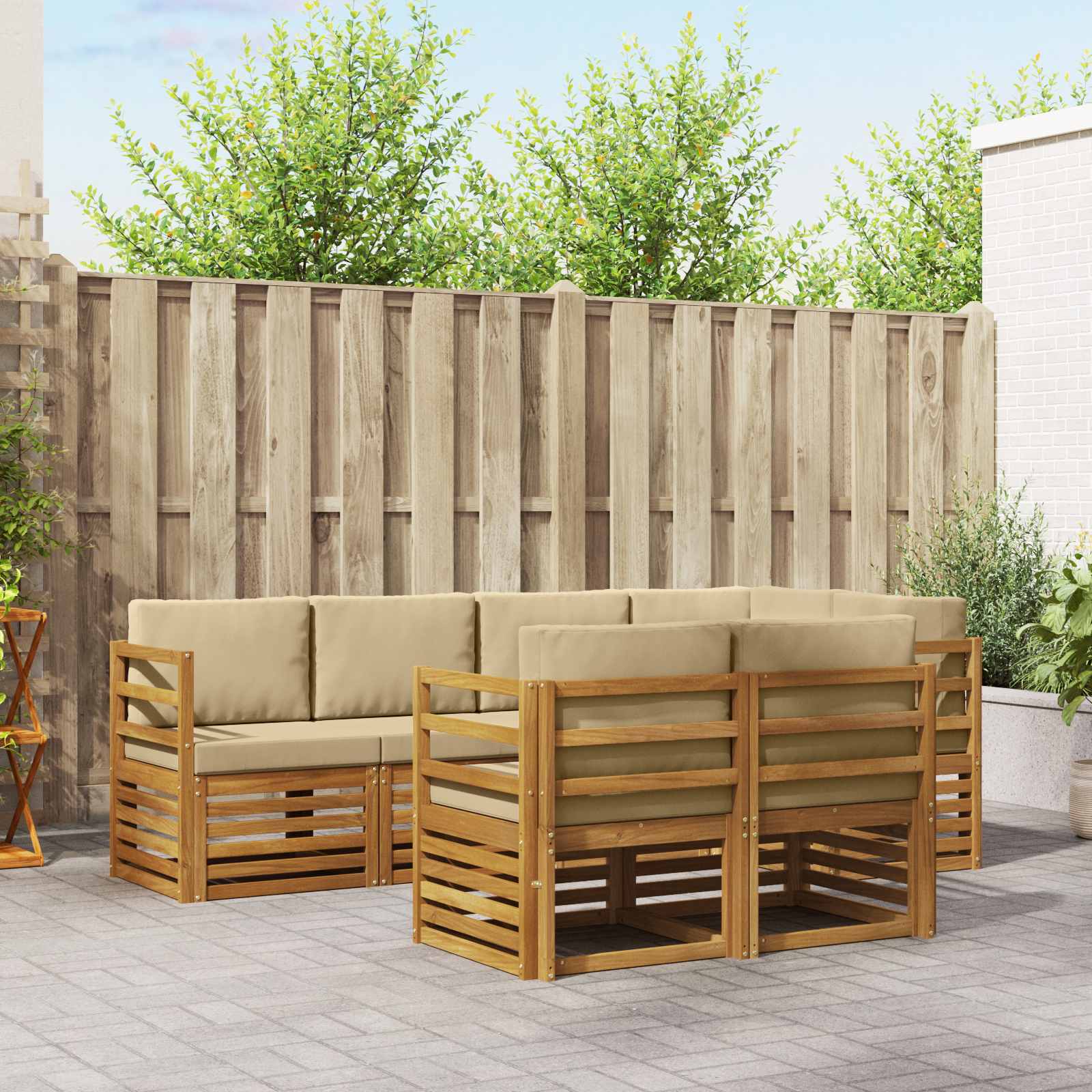 vidaXL Zestaw sofy narożnej z poduszką 7 pcs Naturalny i Beżowy