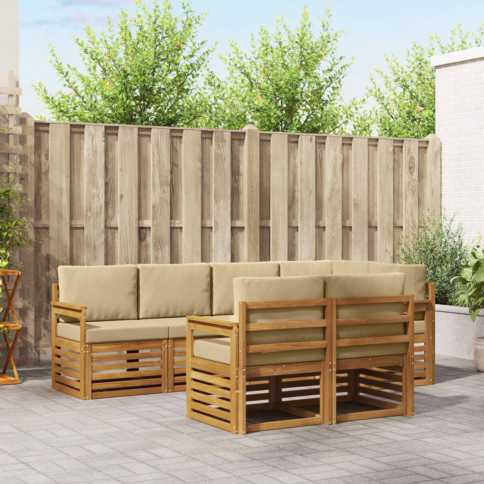vidaXL Zestaw sofy narożnej z poduszką 7 pcs Naturalny i Beżowy
