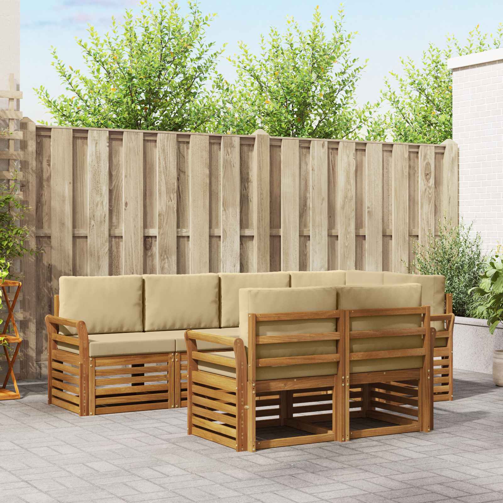 vidaXL Zestaw sofy narożnej z poduszką 7 pcs Naturalny i Beżowy