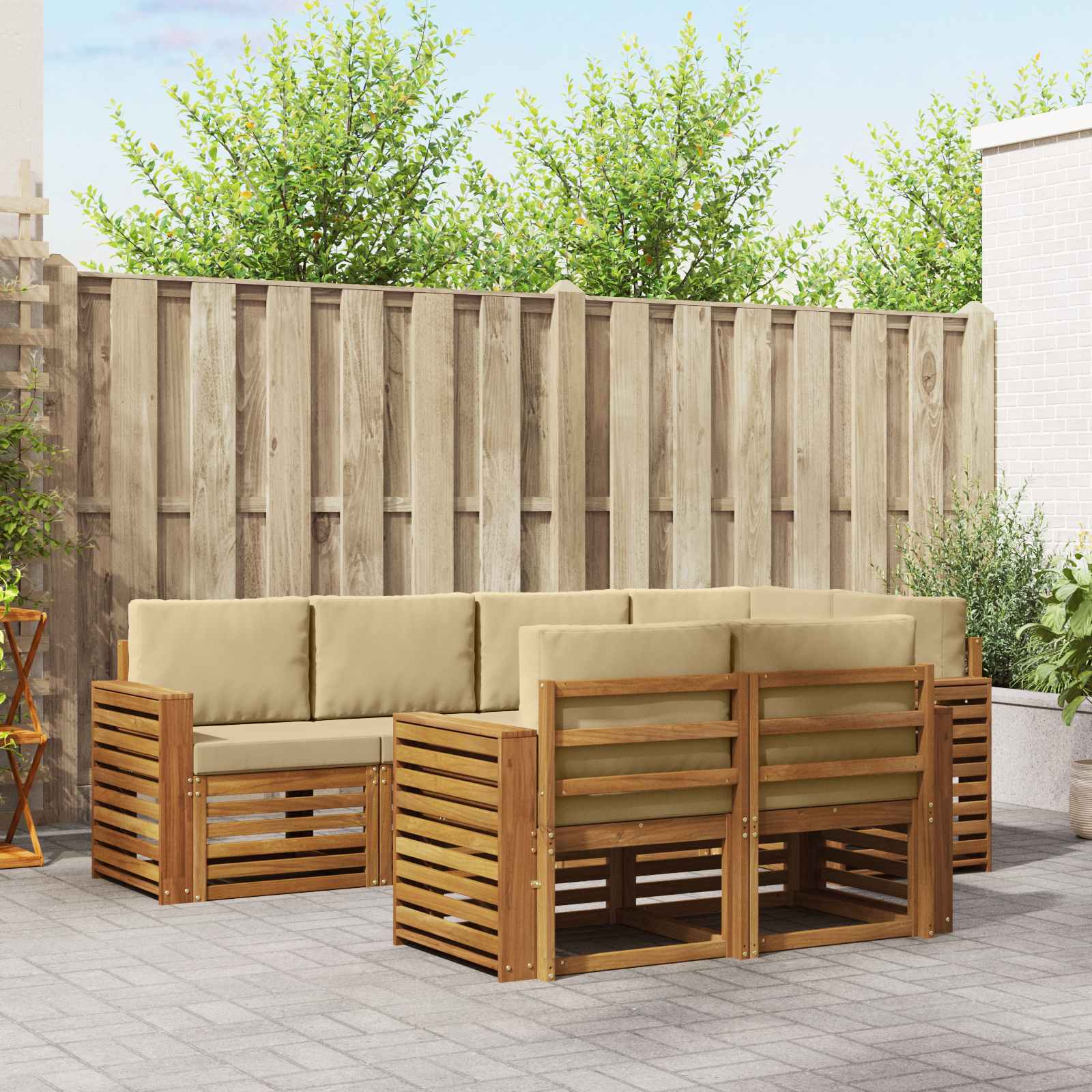 vidaXL Zestaw sofy narożnej z poduszką 7 pcs Naturalny i Beżowy