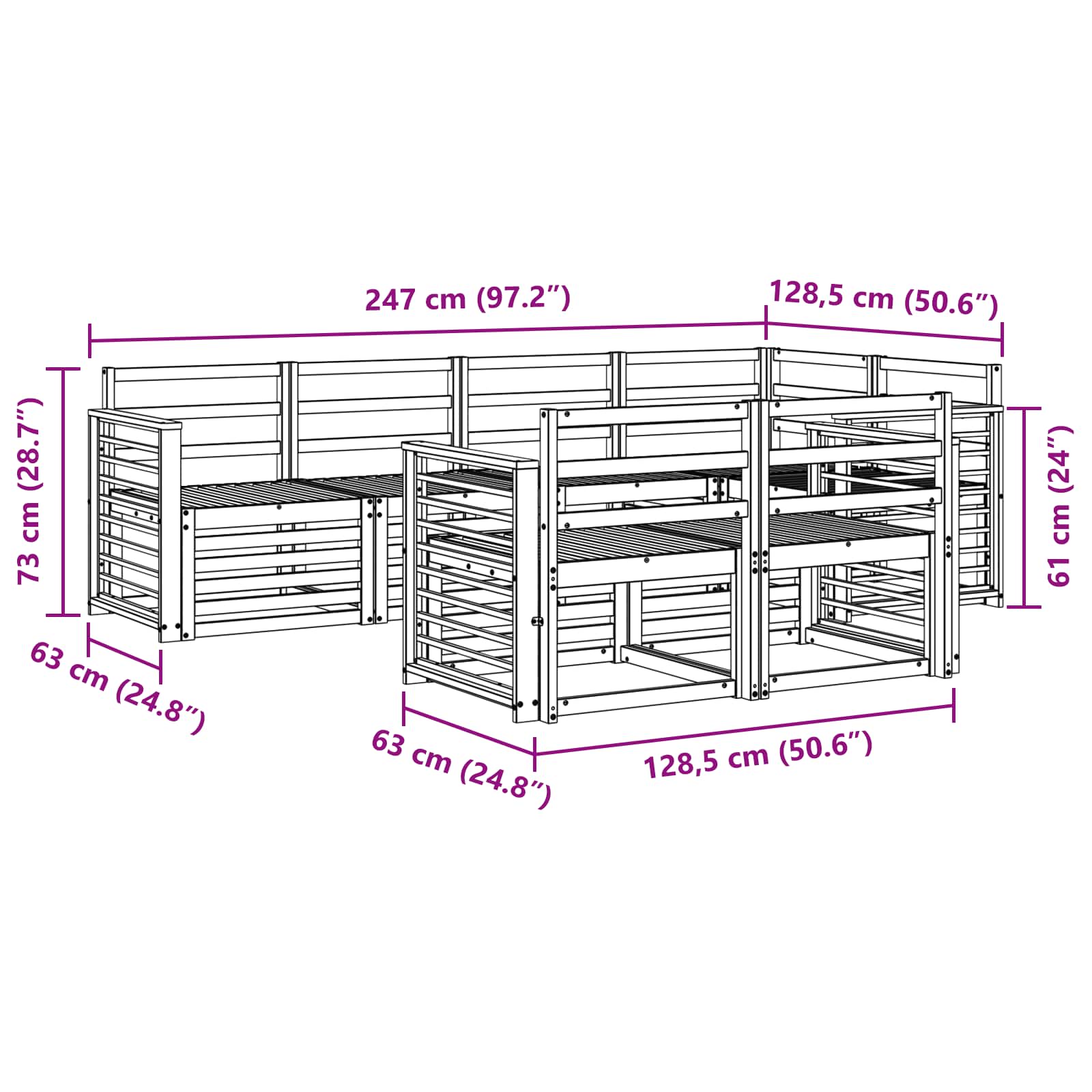 vidaXL Zestawy sof 7 pcs Naturalny Lite Drewno Akacji