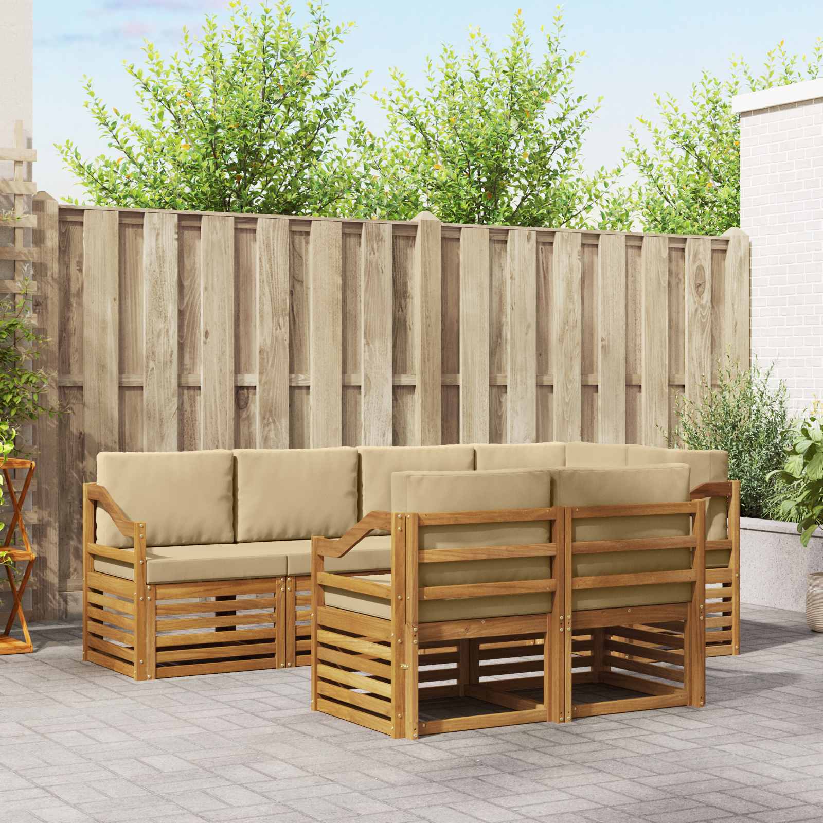 vidaXL Zestaw sofy narożnej z poduszką 7 pcs Naturalny i Beżowy