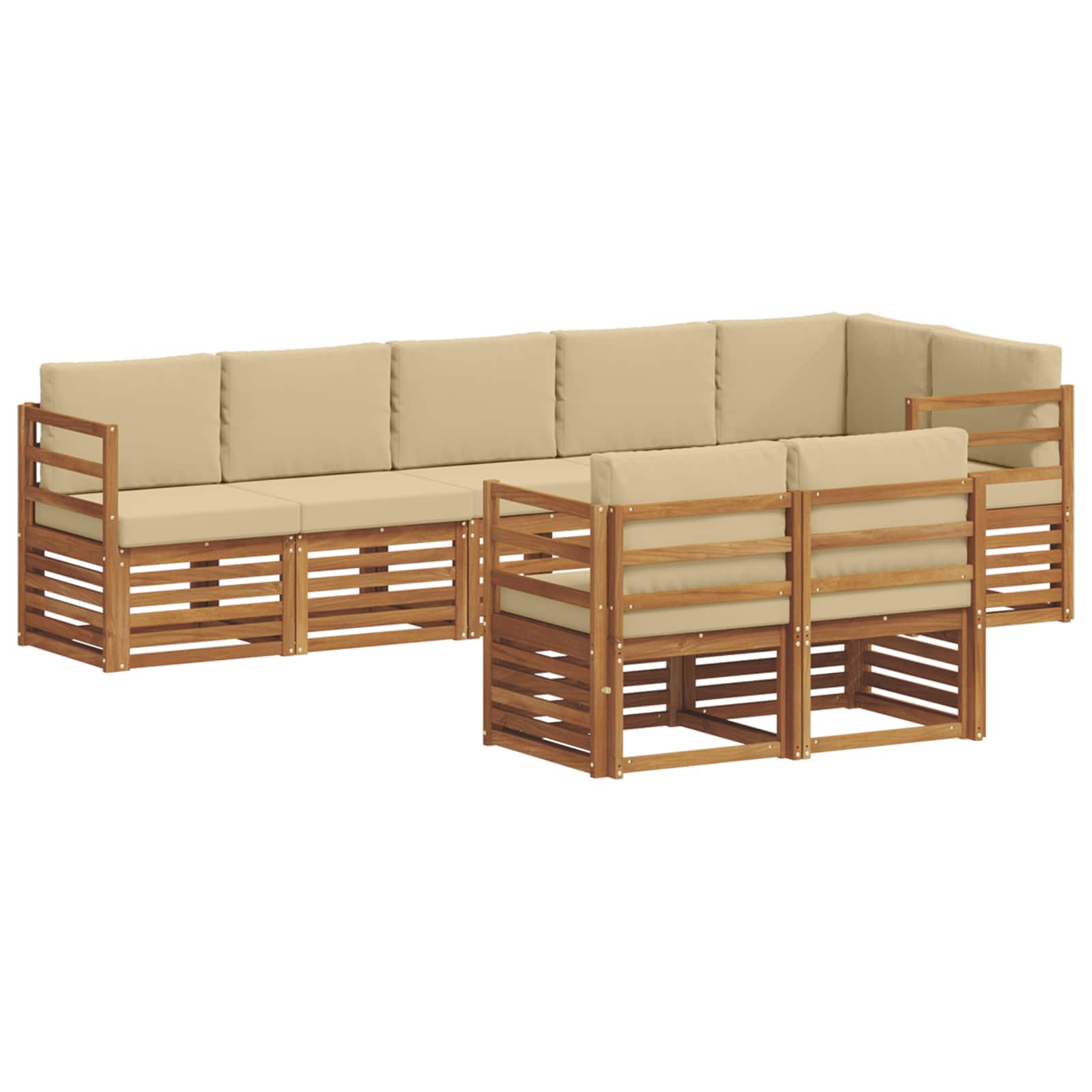 vidaXL Zestawy sof 8 pcs Naturalny i Beżowy Lite Drewno Akacji