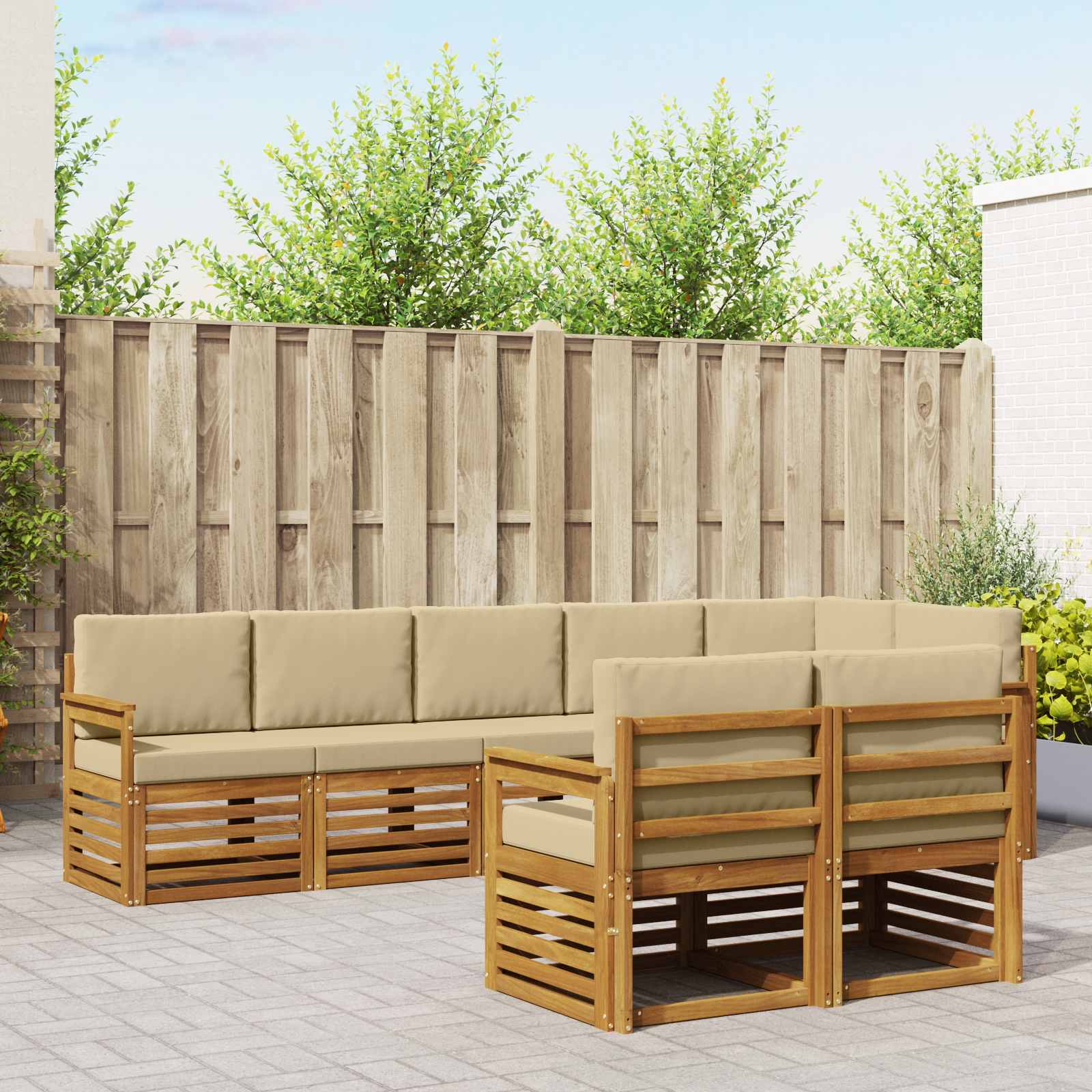 vidaXL Zestawy sof 8 pcs Naturalny i Beżowy Lite Drewno Akacji