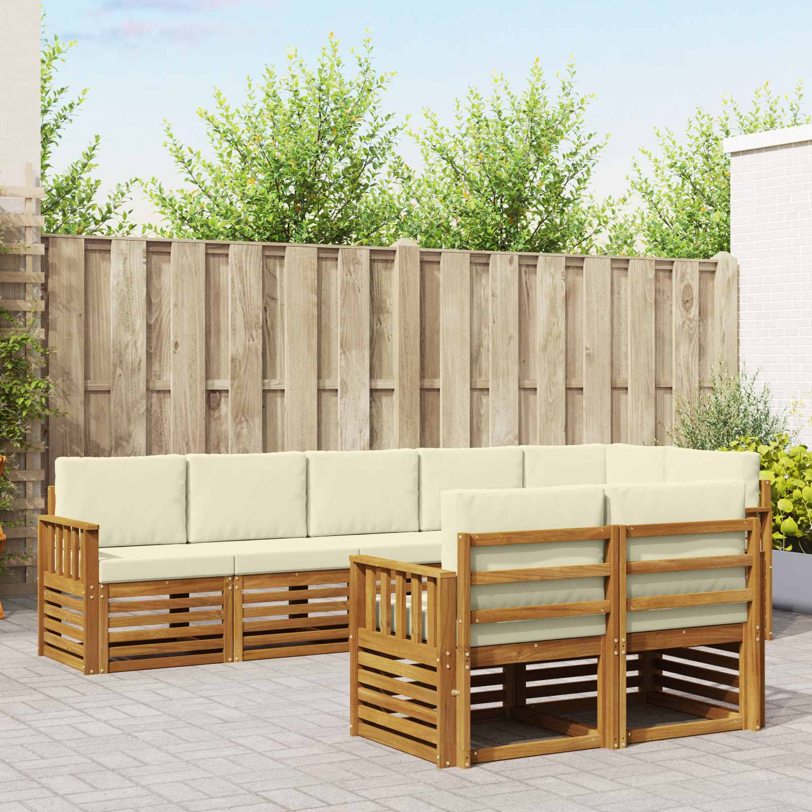 vidaXL Zestawy sof 8 pcs Naturalny i Kremowy Lite Drewno Akacji