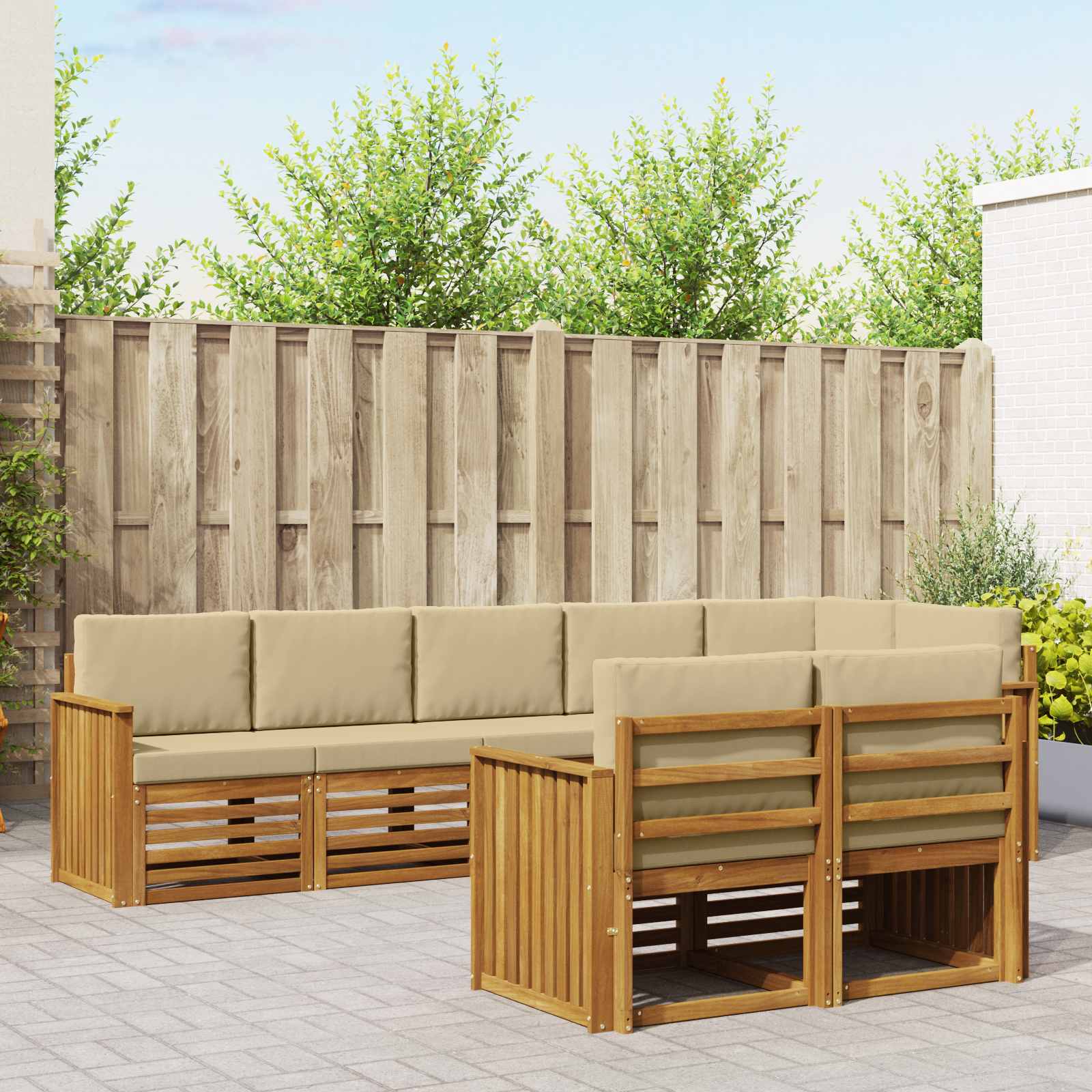 vidaXL Zestawy sof 8 pcs Naturalny i Beżowy Lite Drewno Akacji