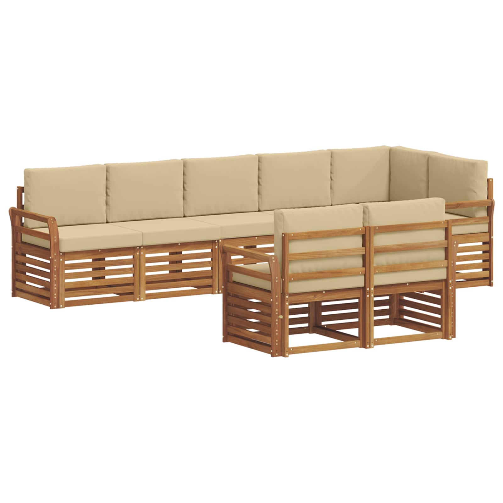 vidaXL Zestawy sof 8 pcs Naturalny i Beżowy Lite Drewno Akacji