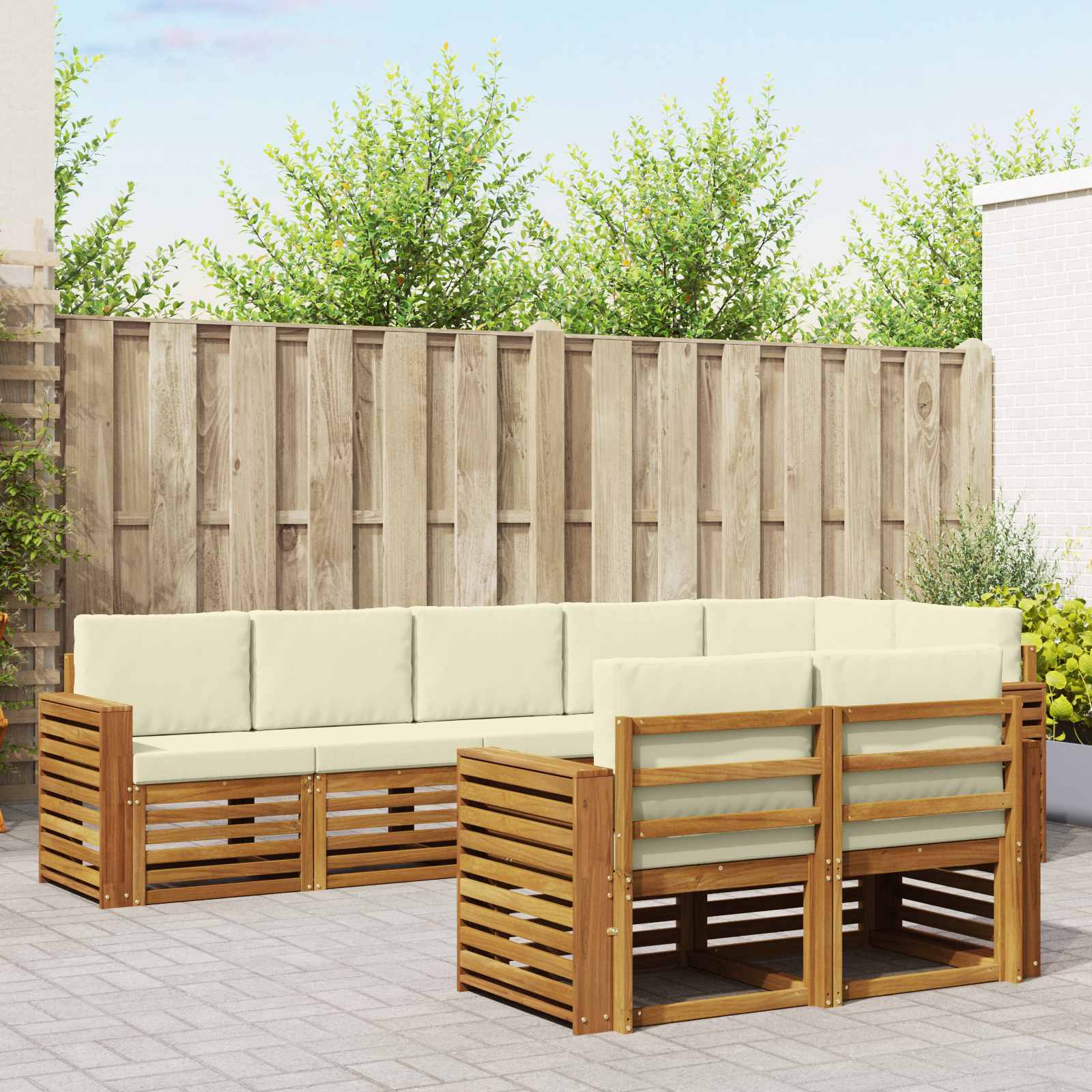 vidaXL Zestawy sof 8 pcs Naturalny i Kremowy Lite Drewno Akacji