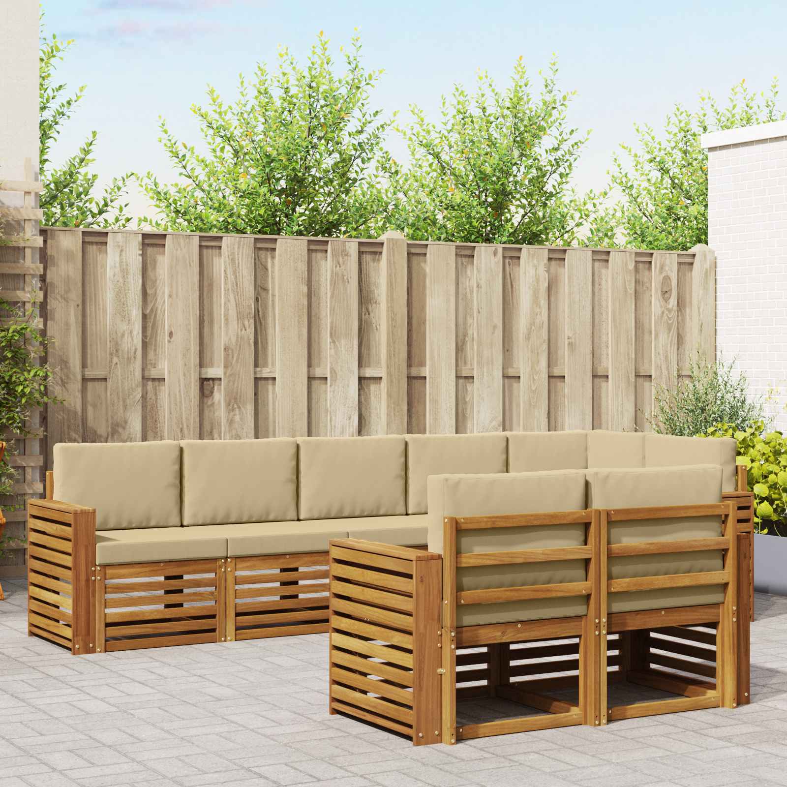 vidaXL Zestawy sof 8 pcs Naturalny i Beżowy Lite Drewno Akacji