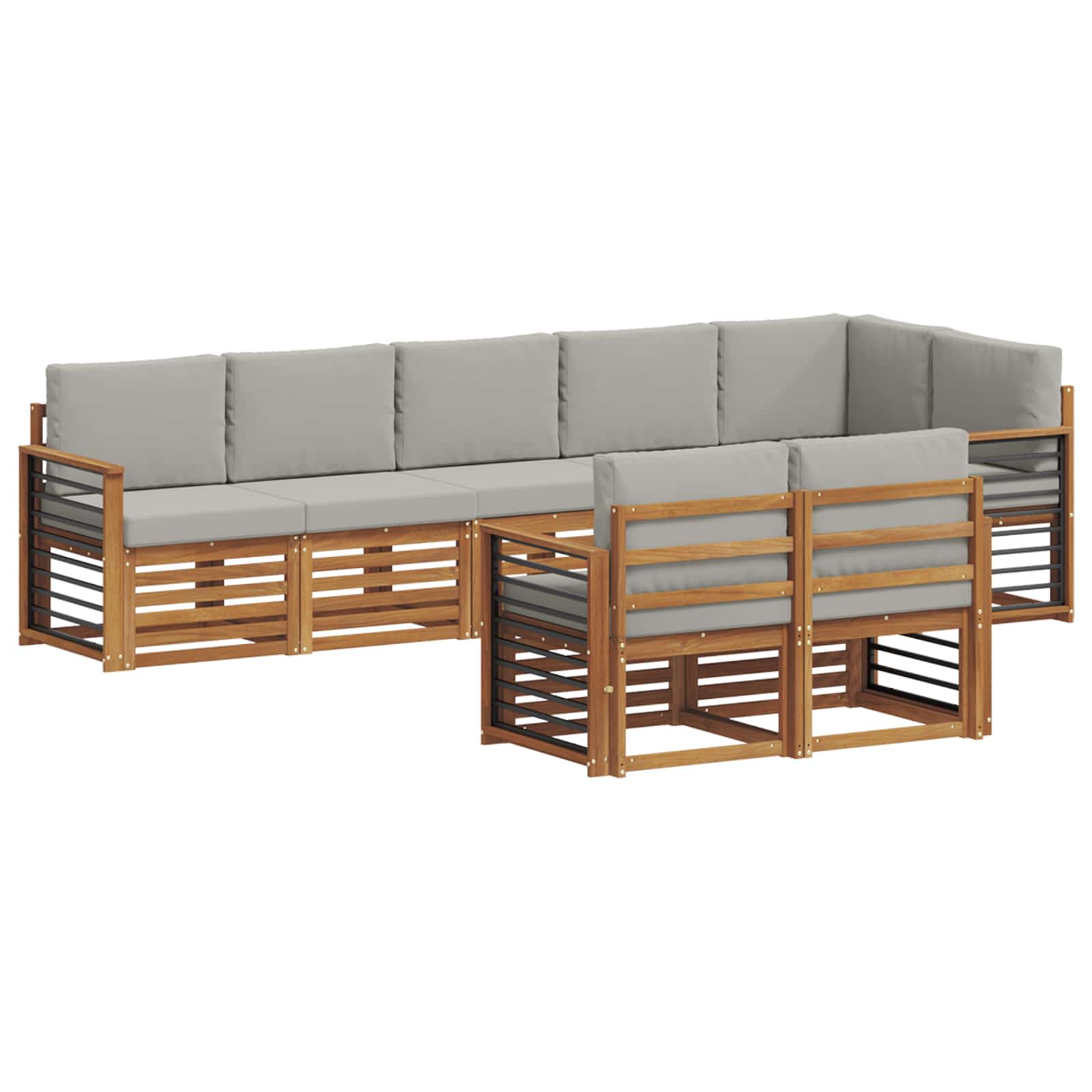 vidaXL Zestawy sof 8 pcs Naturalny i Jasny Szary Lite Drewno Akacji
