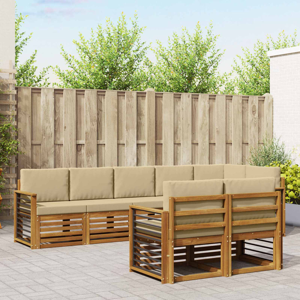 vidaXL Zestawy sof 8 pcs Naturalny i Beżowy Lite Drewno Akacji
