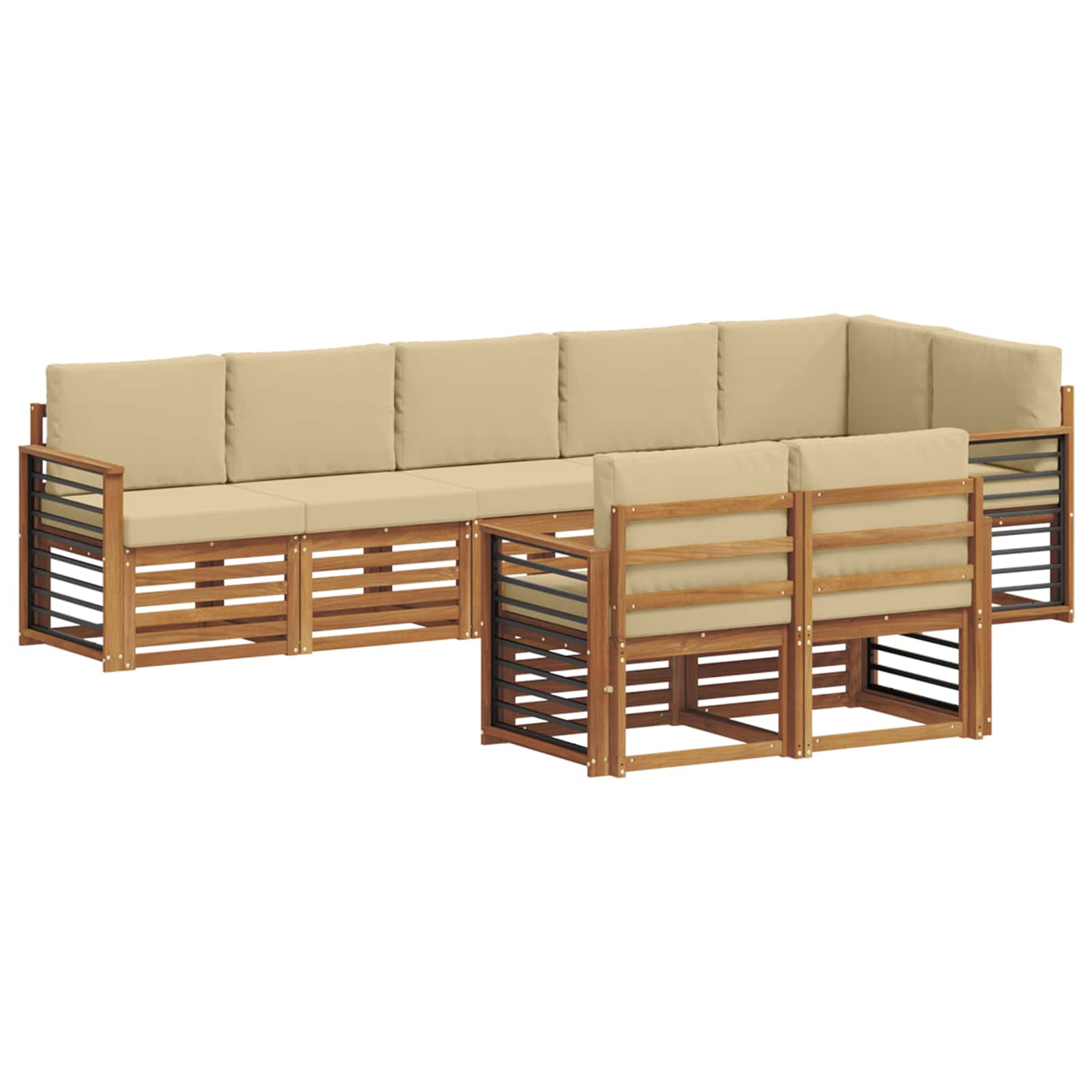 vidaXL Zestawy sof 8 pcs Naturalny i Beżowy Lite Drewno Akacji