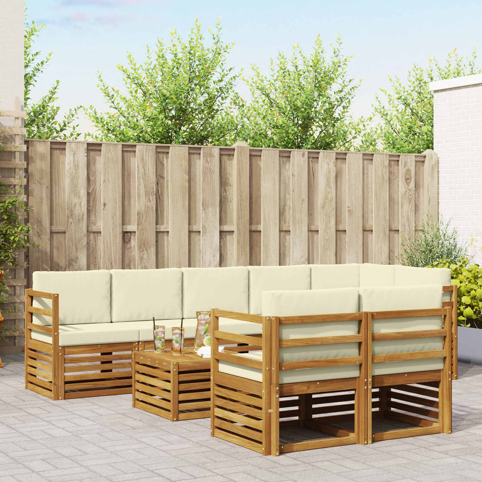 vidaXL Zestawy sof 9 pcs Naturalny i Kremowy Lite Drewno Akacji