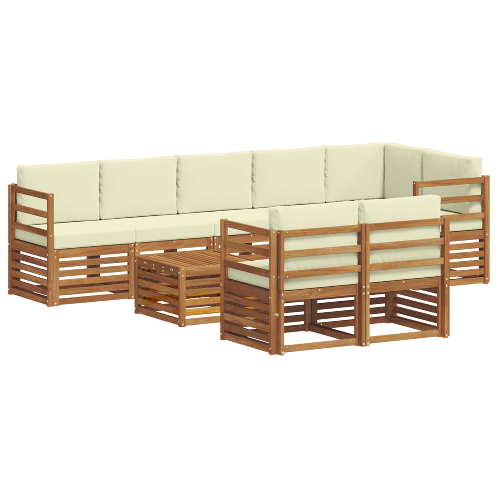 vidaXL Zestawy sof 9 pcs Naturalny i Kremowy Lite Drewno Akacji
