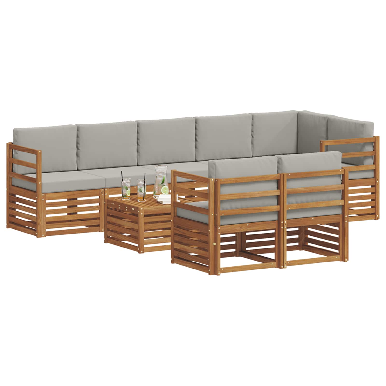 vidaXL Zestawy sof 9 pcs Naturalny i Jasny Szary Lite Drewno Akacji
