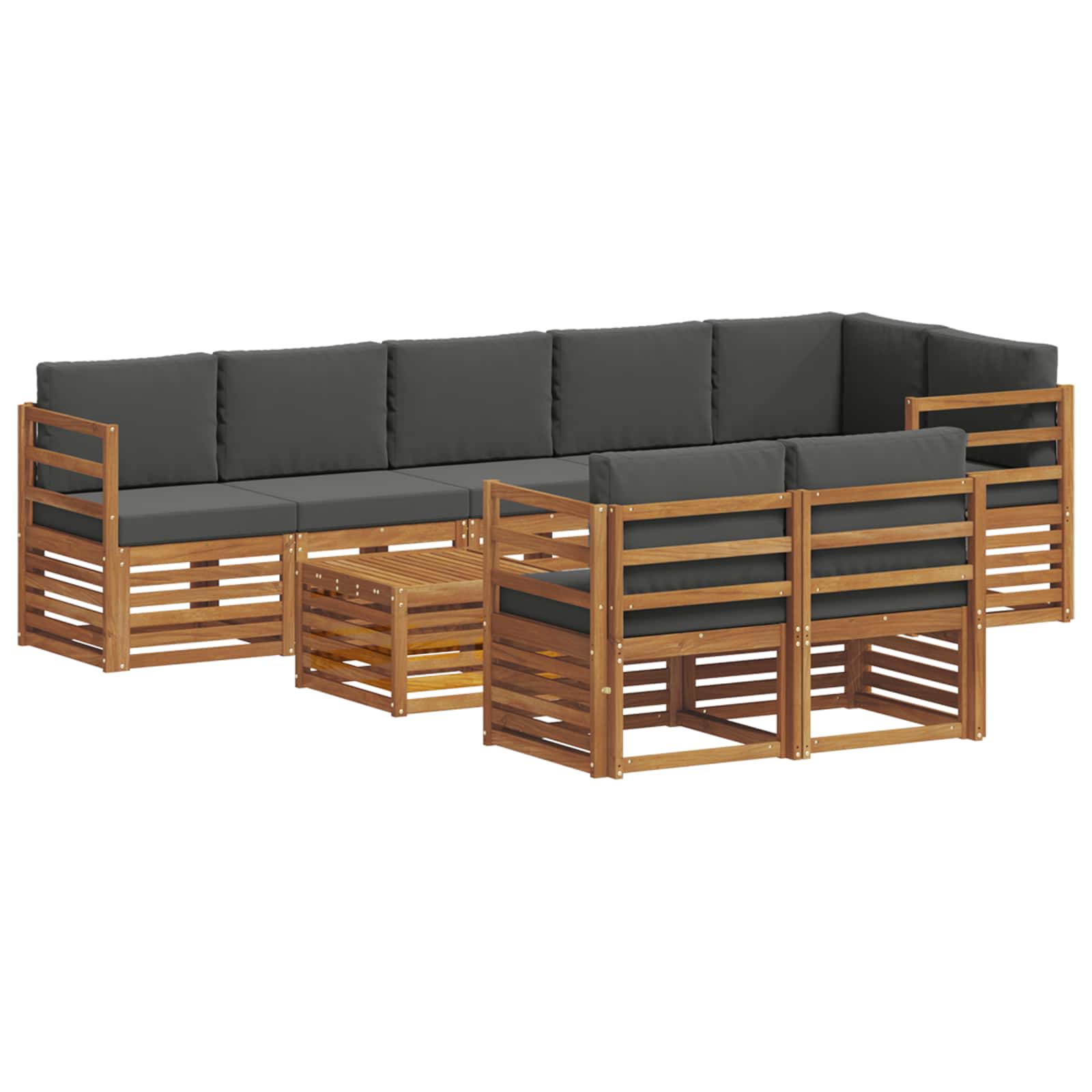 vidaXL Zestawy sof 9 pcs Naturalny i Antracytowy Lite Drewno Akacji
