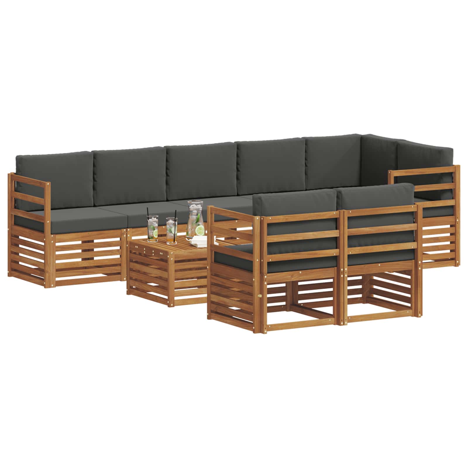 vidaXL Zestawy sof 9 pcs Naturalny i Antracytowy Lite Drewno Akacji