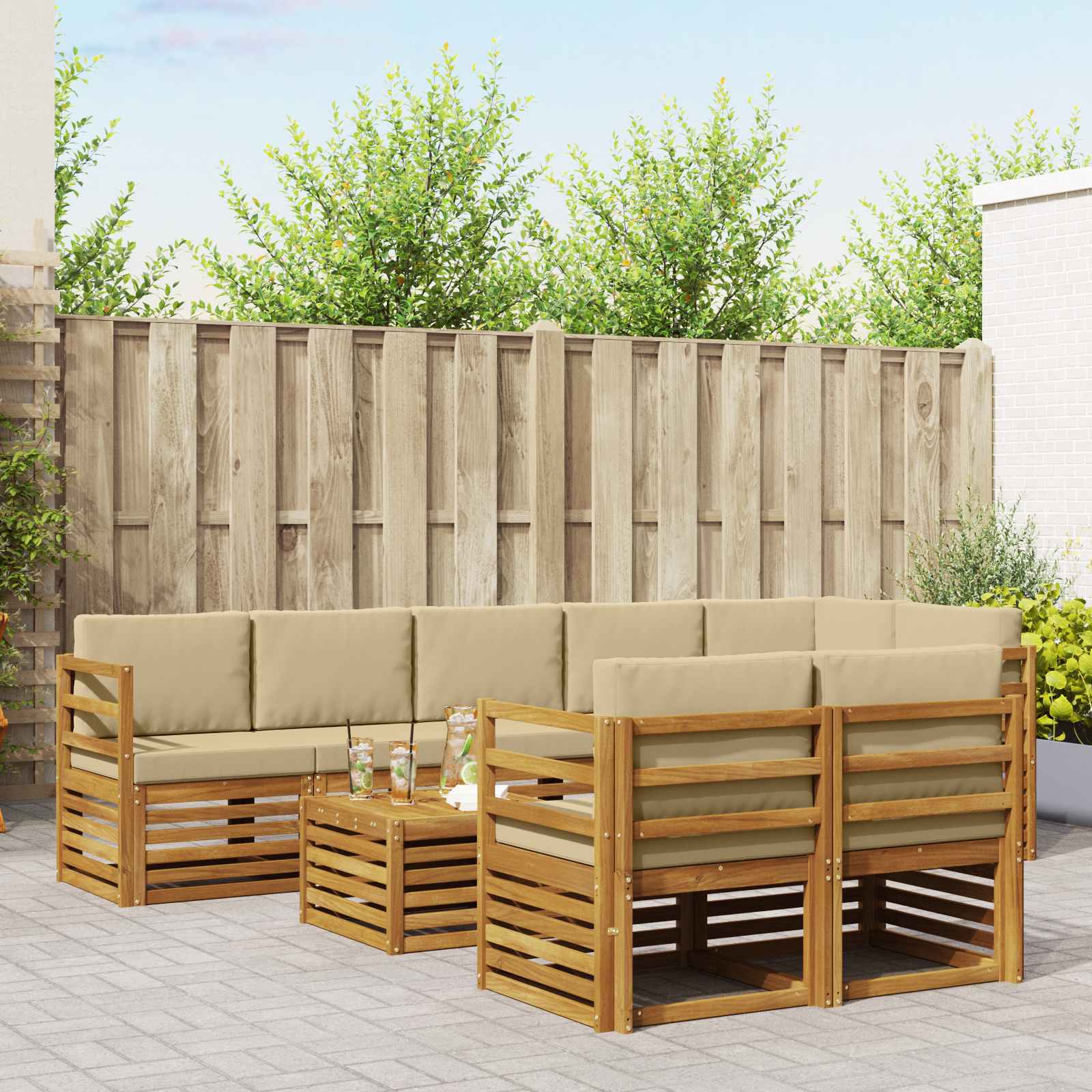 vidaXL Zestawy sof 9 pcs Naturalny i Beżowy Lite Drewno Akacji