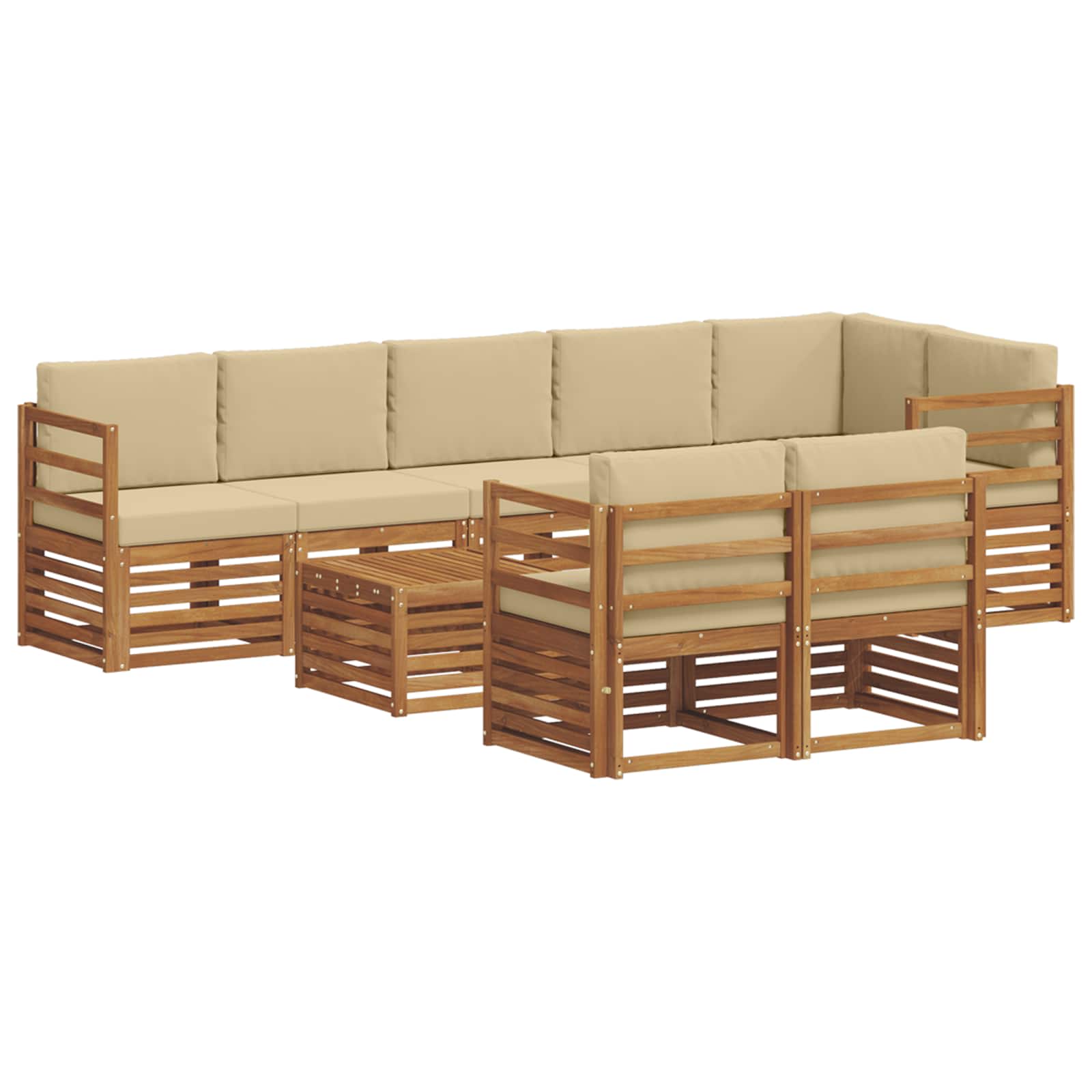 vidaXL Zestawy sof 9 pcs Naturalny i Beżowy Lite Drewno Akacji