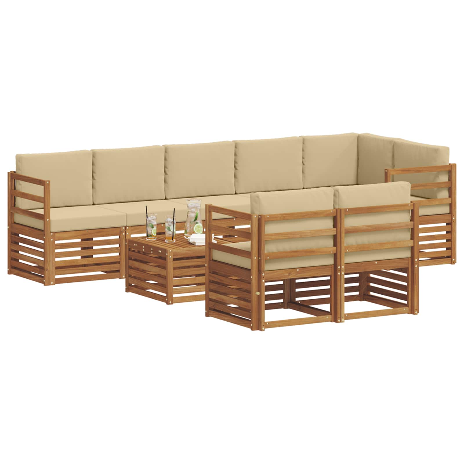 vidaXL Zestawy sof 9 pcs Naturalny i Beżowy Lite Drewno Akacji