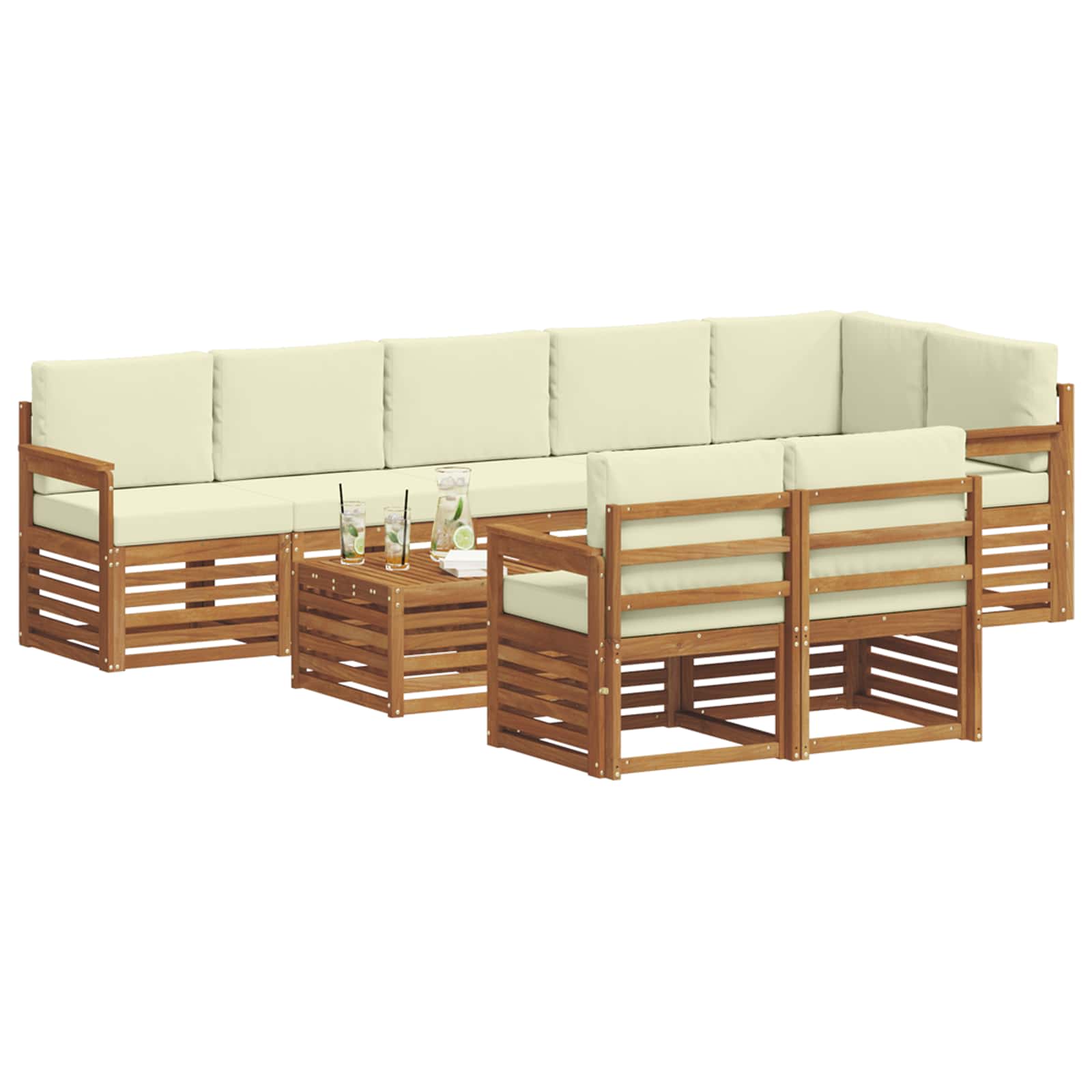 vidaXL Zestawy sof 9 pcs Naturalny i Kremowy Lite Drewno Akacji