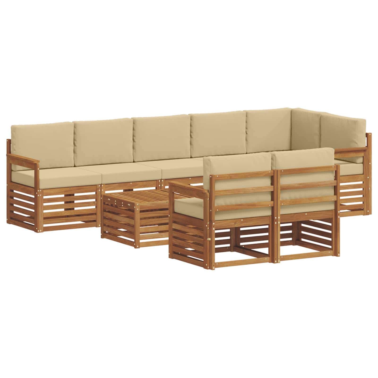 vidaXL Zestawy sof 9 pcs Naturalny i Beżowy Lite Drewno Akacji