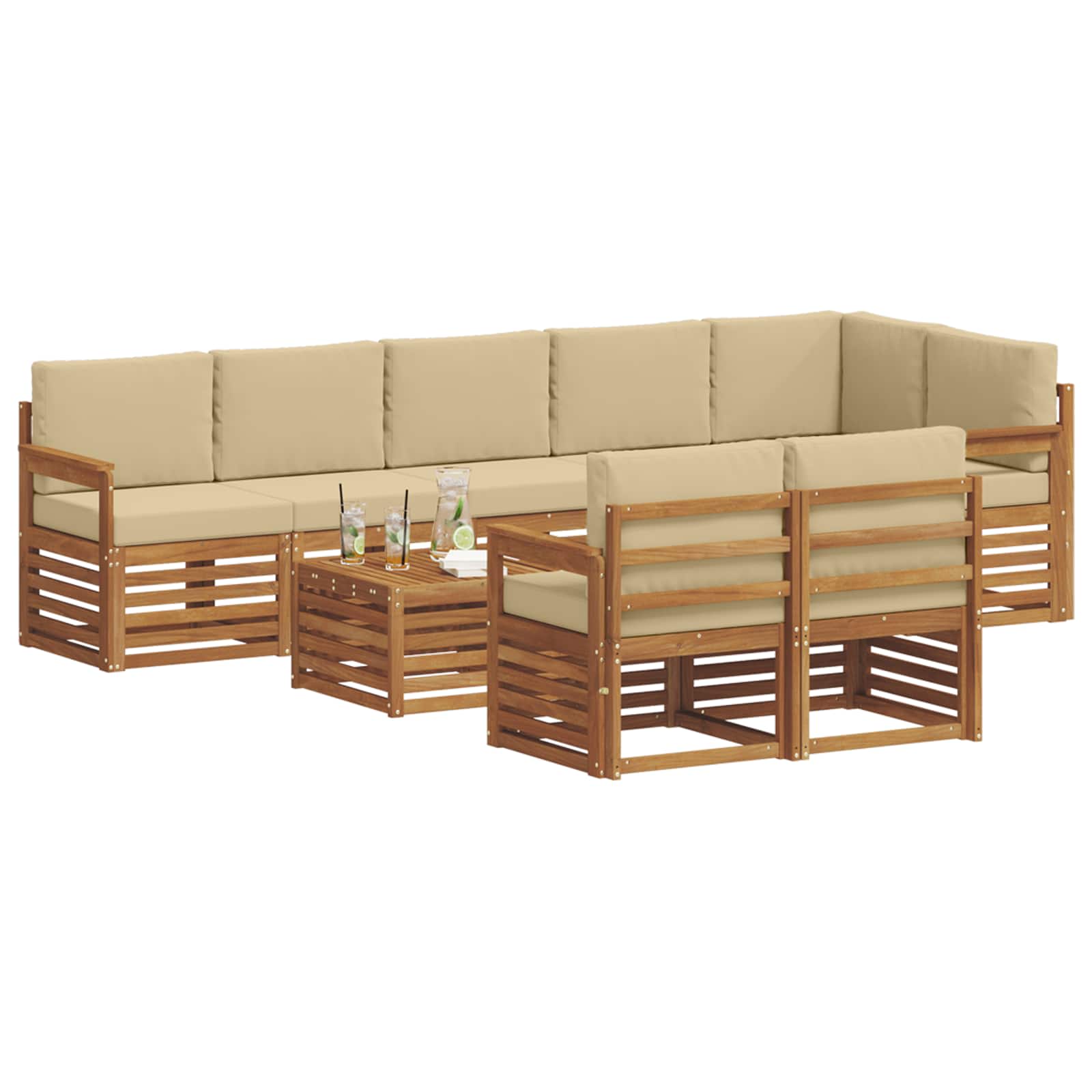 vidaXL Zestawy sof 9 pcs Naturalny i Beżowy Lite Drewno Akacji