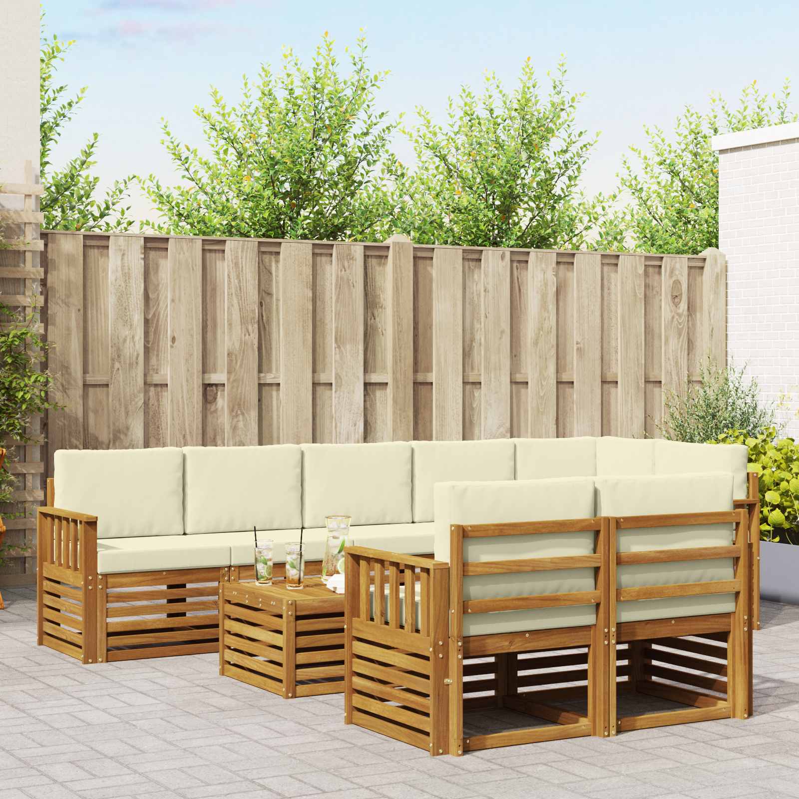 vidaXL Zestawy sof 9 pcs Naturalny i Kremowy Lite Drewno Akacji