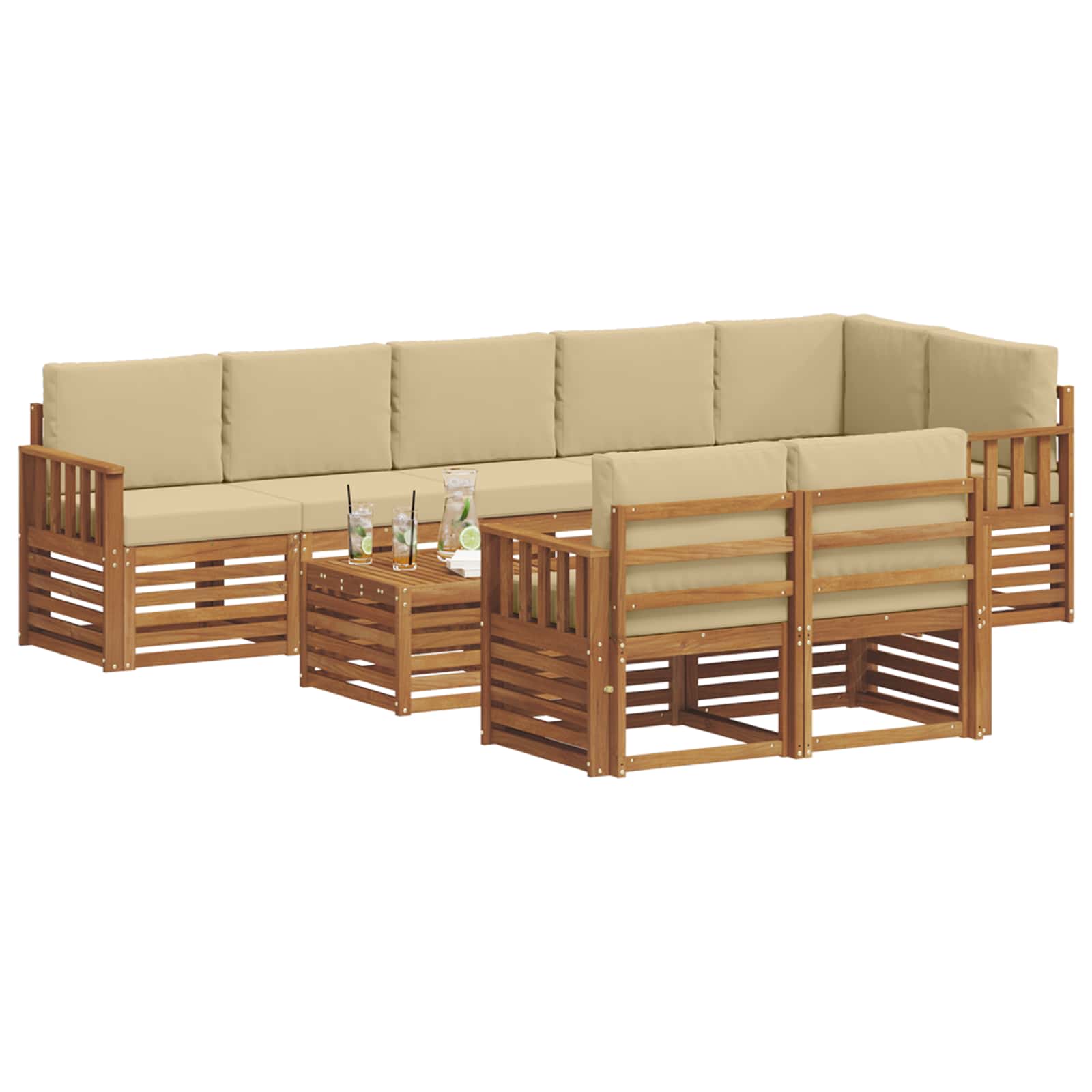 vidaXL Zestawy sof 9 pcs Naturalny i Beżowy Lite Drewno Akacji
