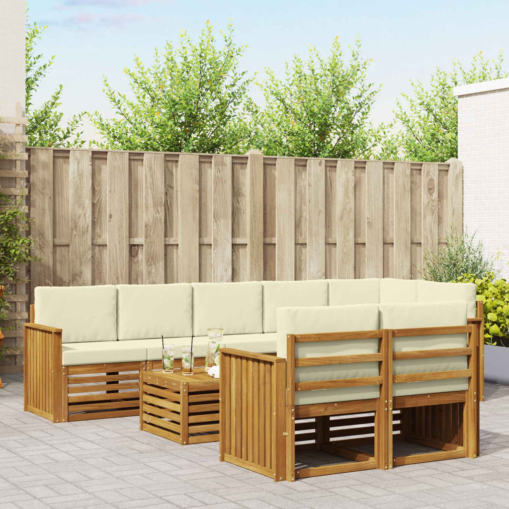 vidaXL Zestawy sof 9 pcs Naturalny i Kremowy Lite Drewno Akacji