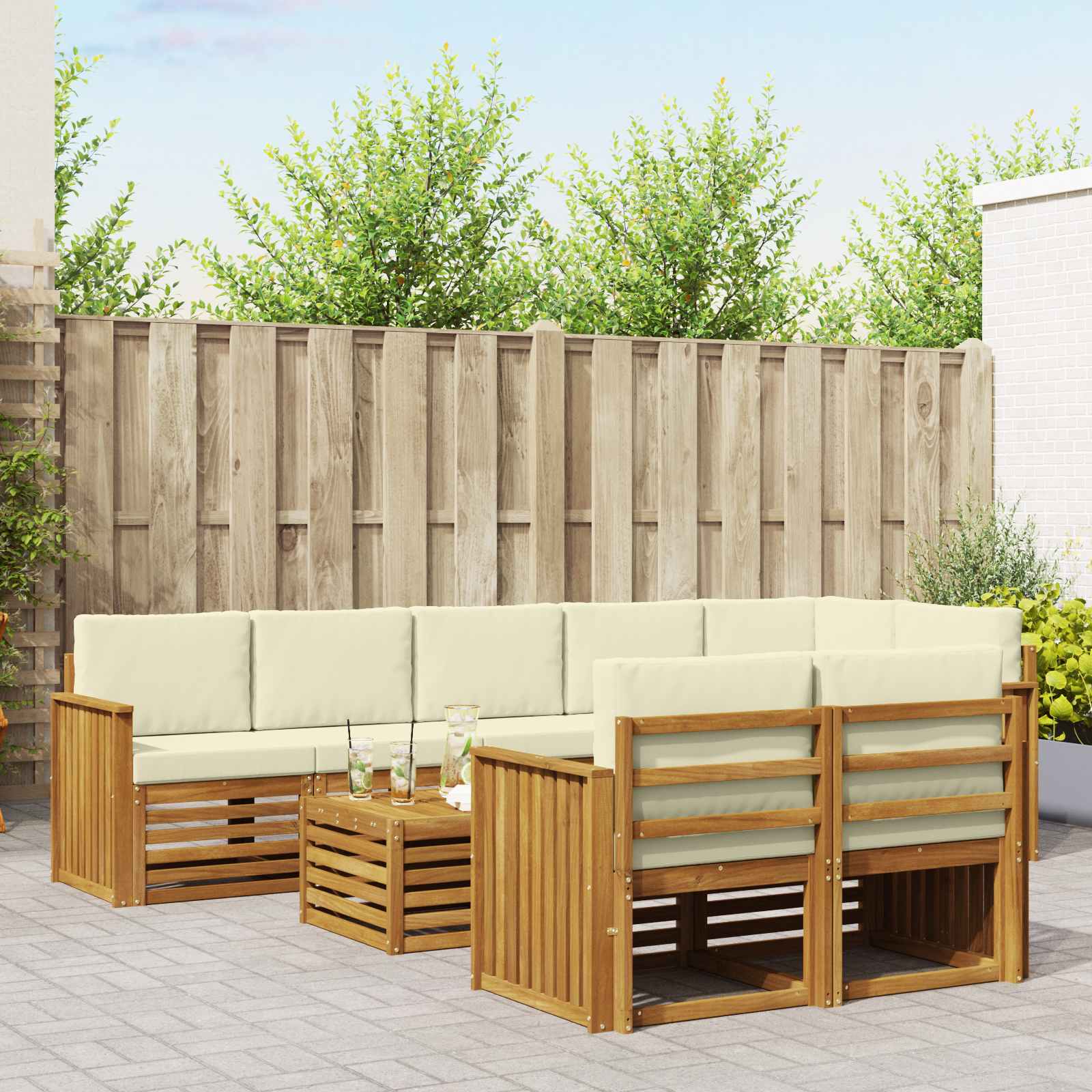 vidaXL Zestawy sof 9 pcs Naturalny i Kremowy Lite Drewno Akacji